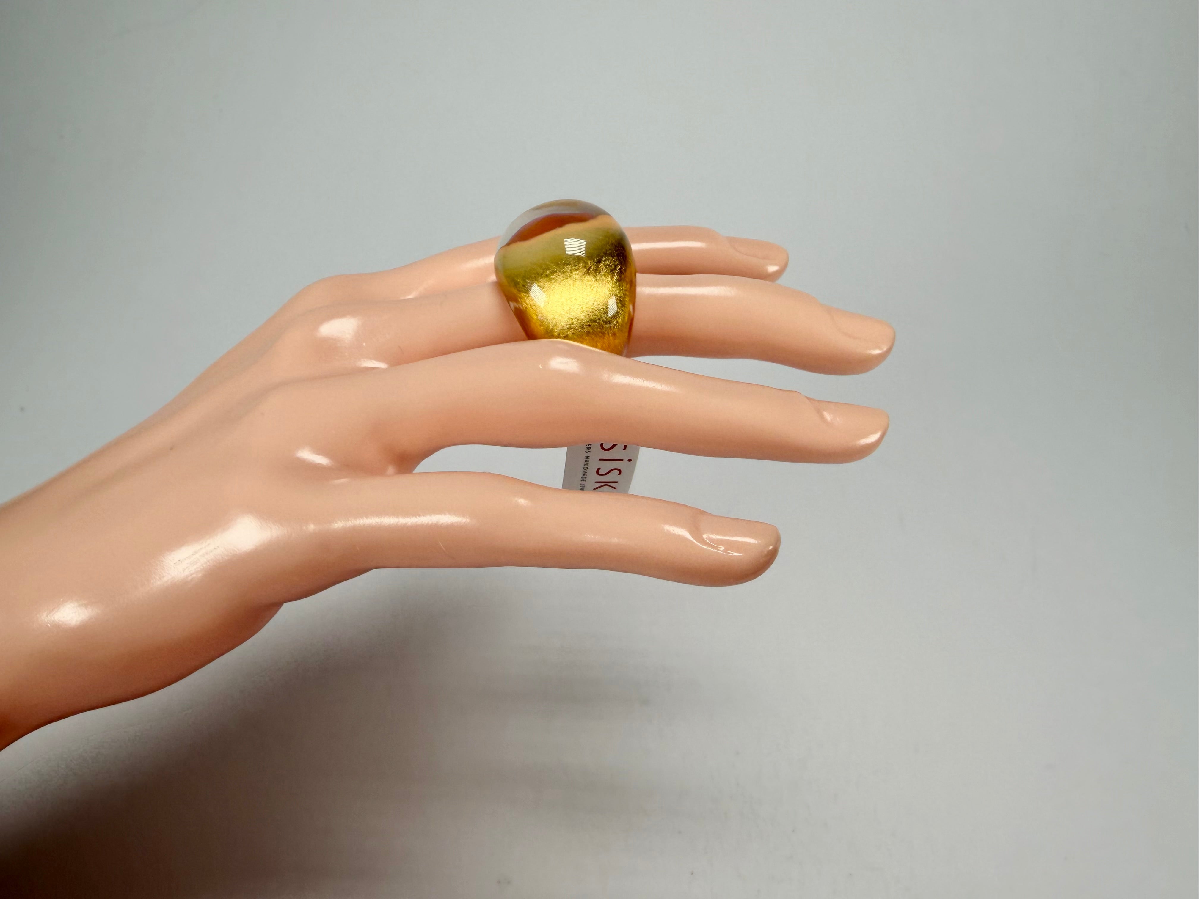 Zsiska - Precious Gold Leaf Resin Ring ( 1000602G000Q0M ) - Size UK O / US 7_