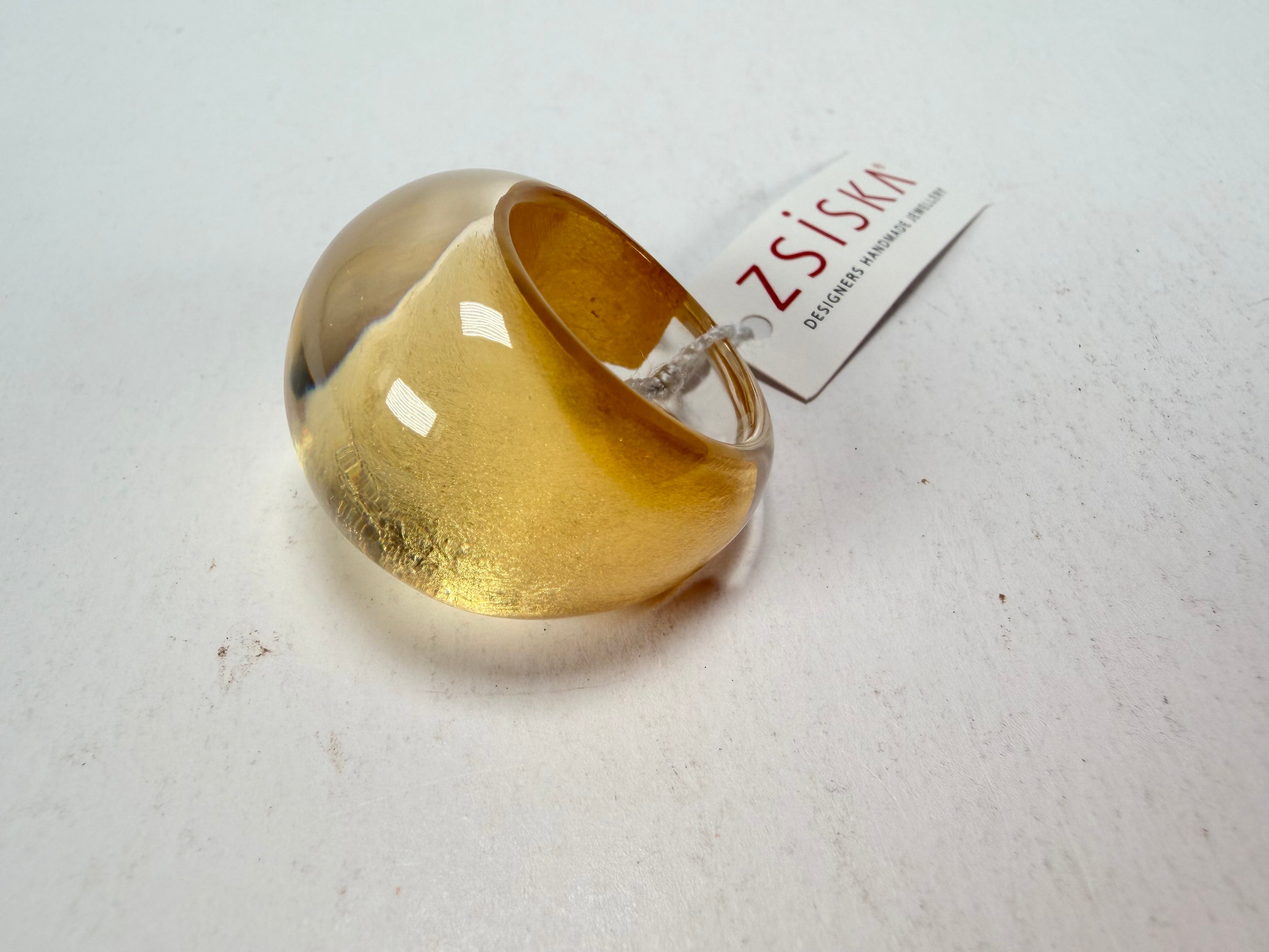 Zsiska - Precious Gold Leaf Resin Ring ( 1000602G000Q0M ) - Size UK O / US 7_