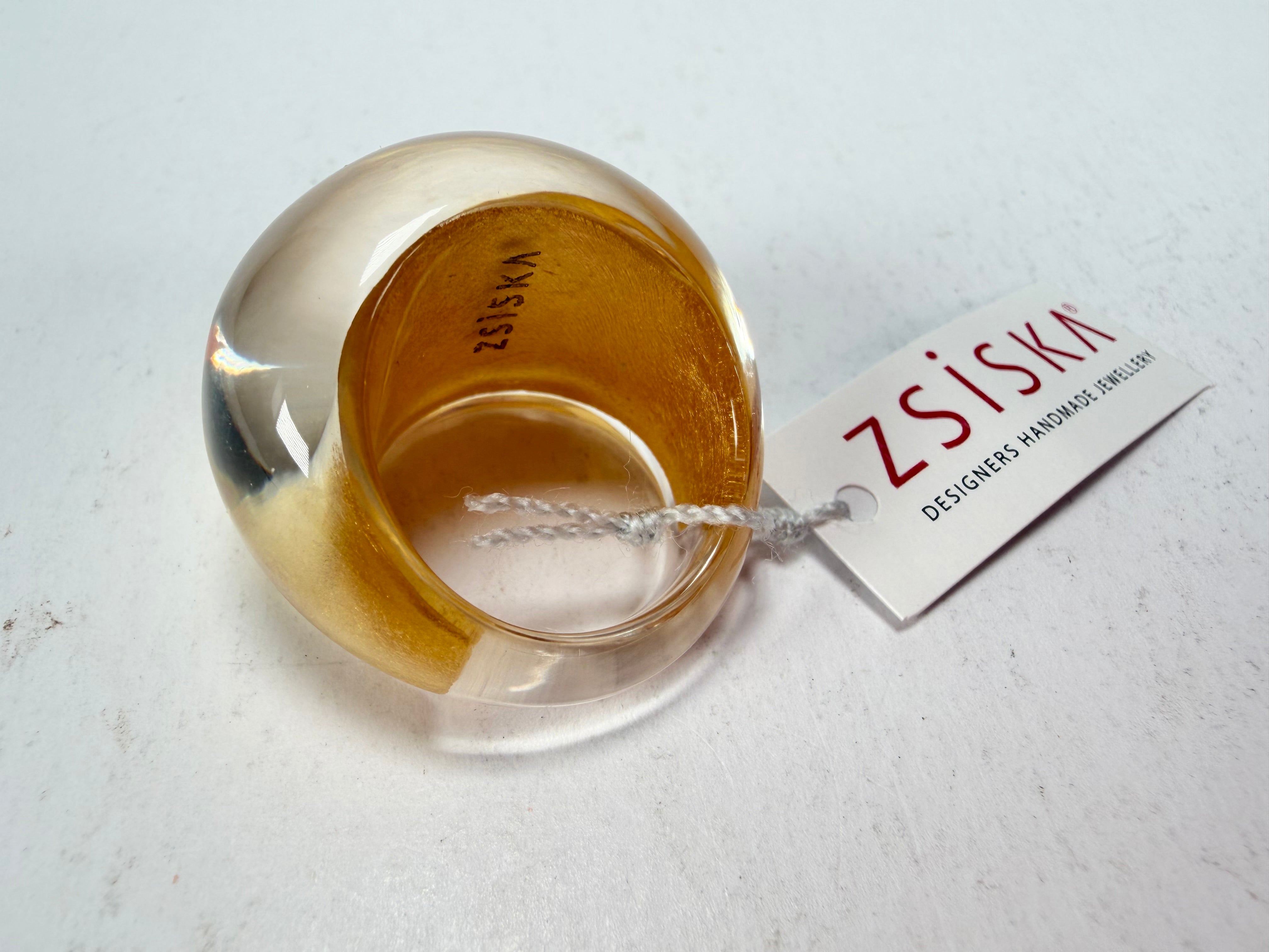 Zsiska - Precious Gold Leaf Resin Ring ( 1000602G000Q0M ) - Size UK O / US 7_