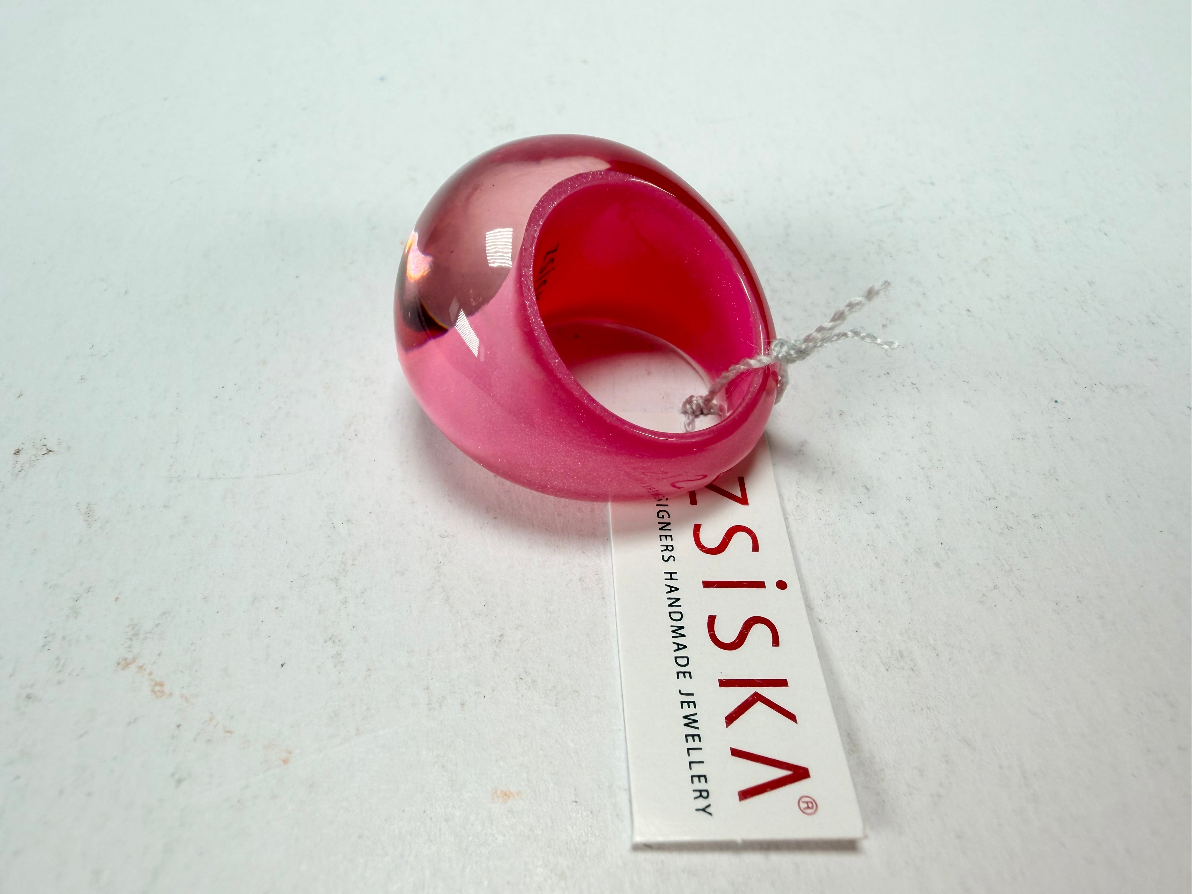 Zsiska - Colourful Statement Hot Pink Resin Ring ( 40106029017Q0L ) - Size UK Q / US 8