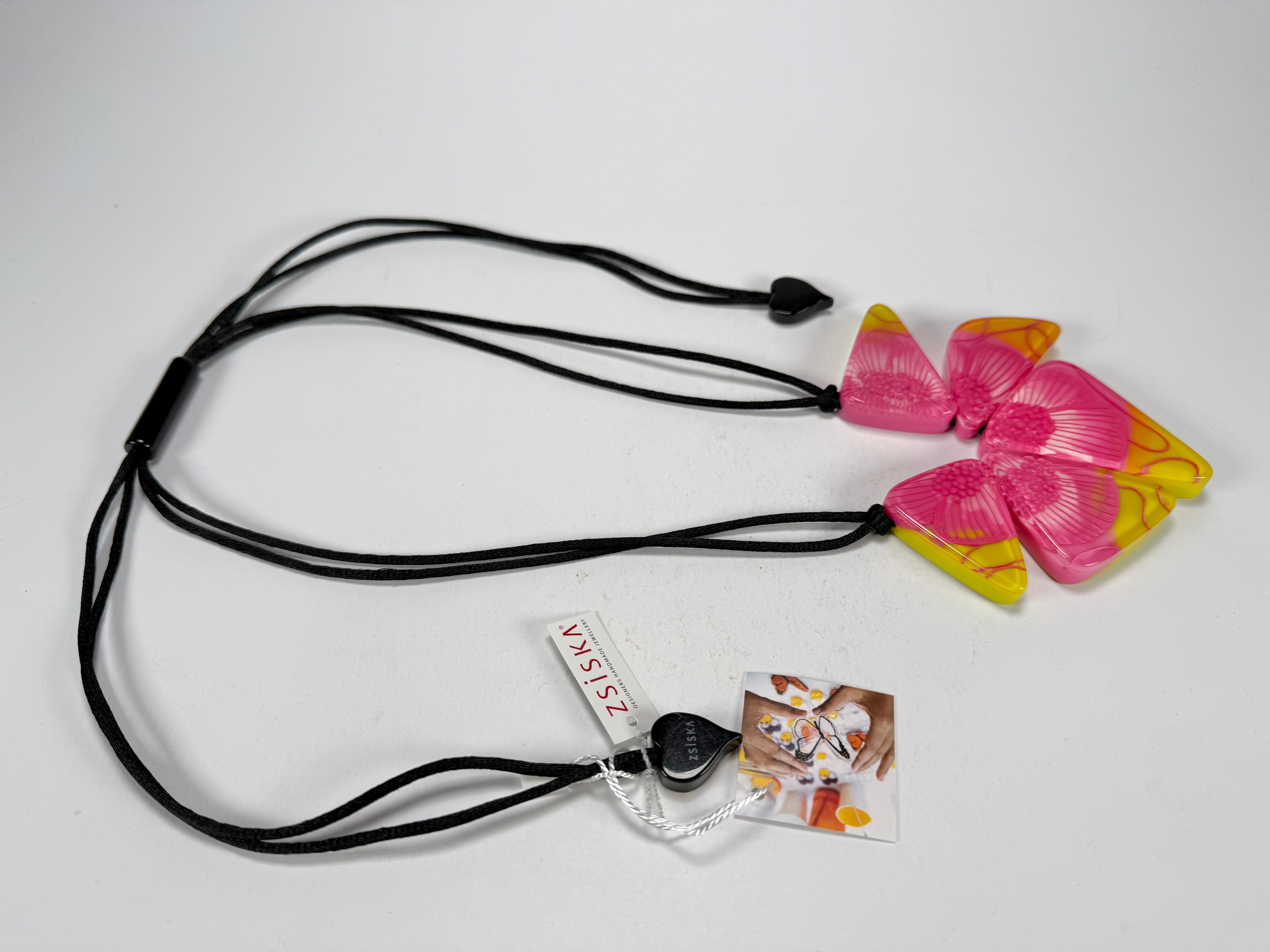 Zsiska - Prim Flora Pink & Yellow 5 Bead Resin Necklace ( 3200102FPINQ05 )