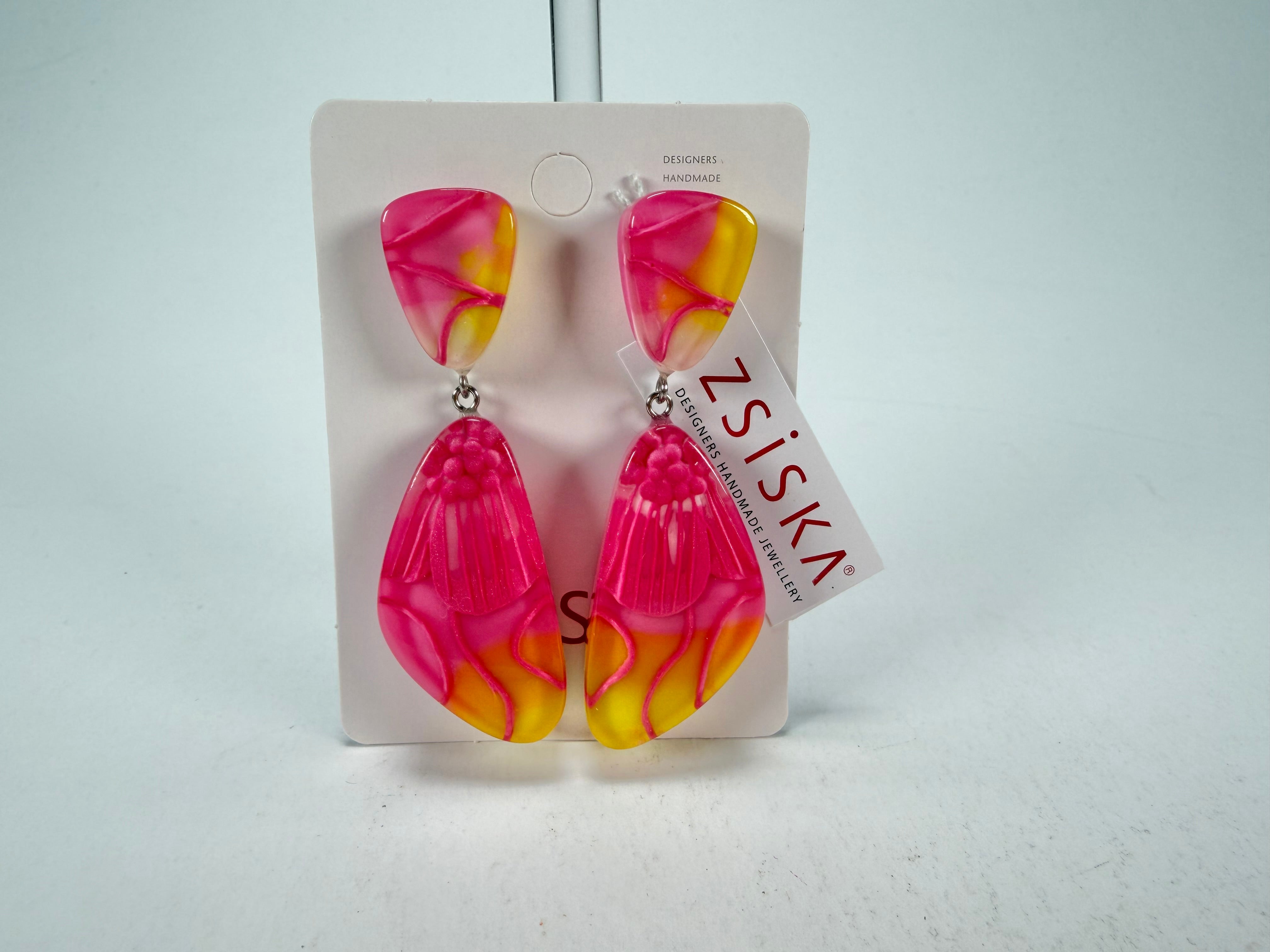 Zsiska - Prim Flora Pink & Yellow Pendant Resin Earrings ( 3200502FPINQ00 )