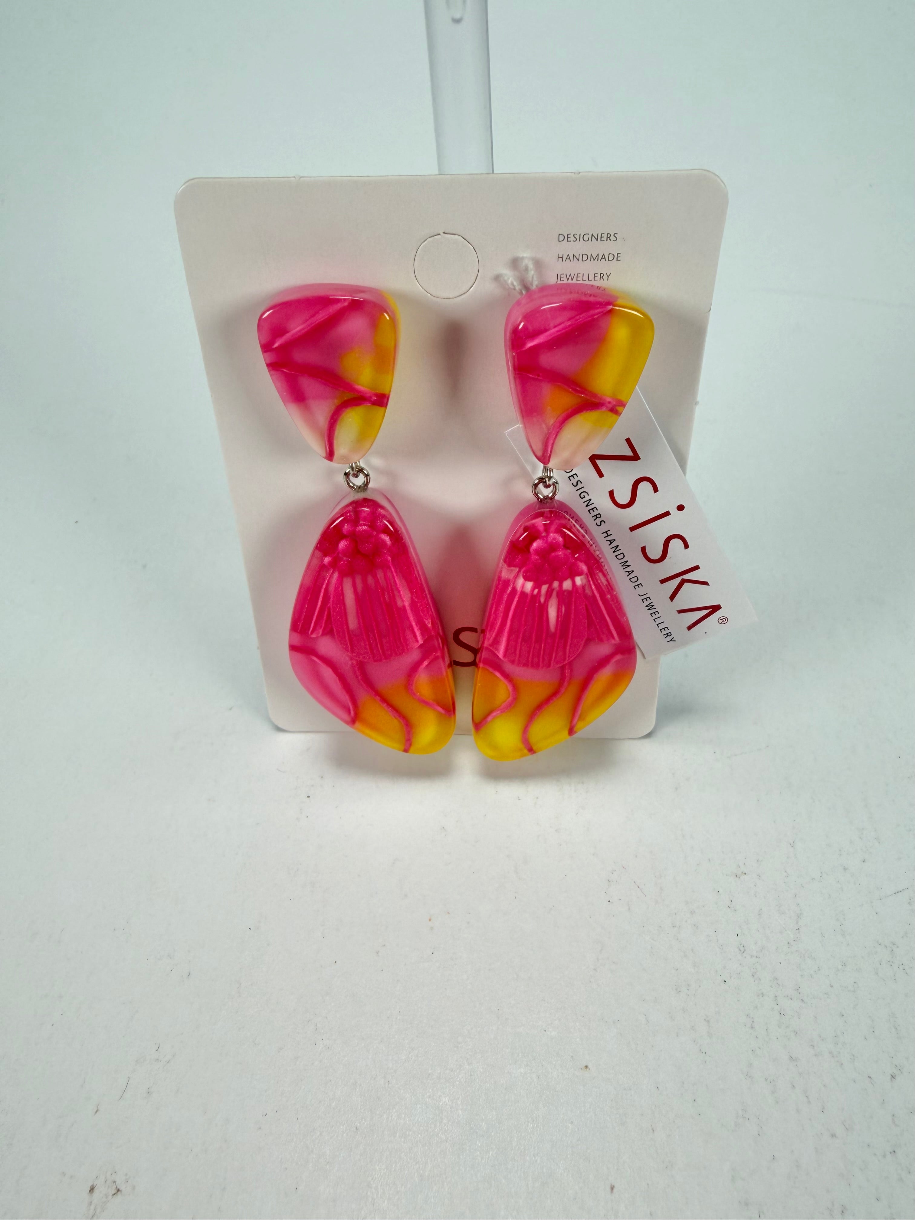 Zsiska - Prim Flora Pink & Yellow Pendant Resin Earrings ( 3200502FPINQ00 )