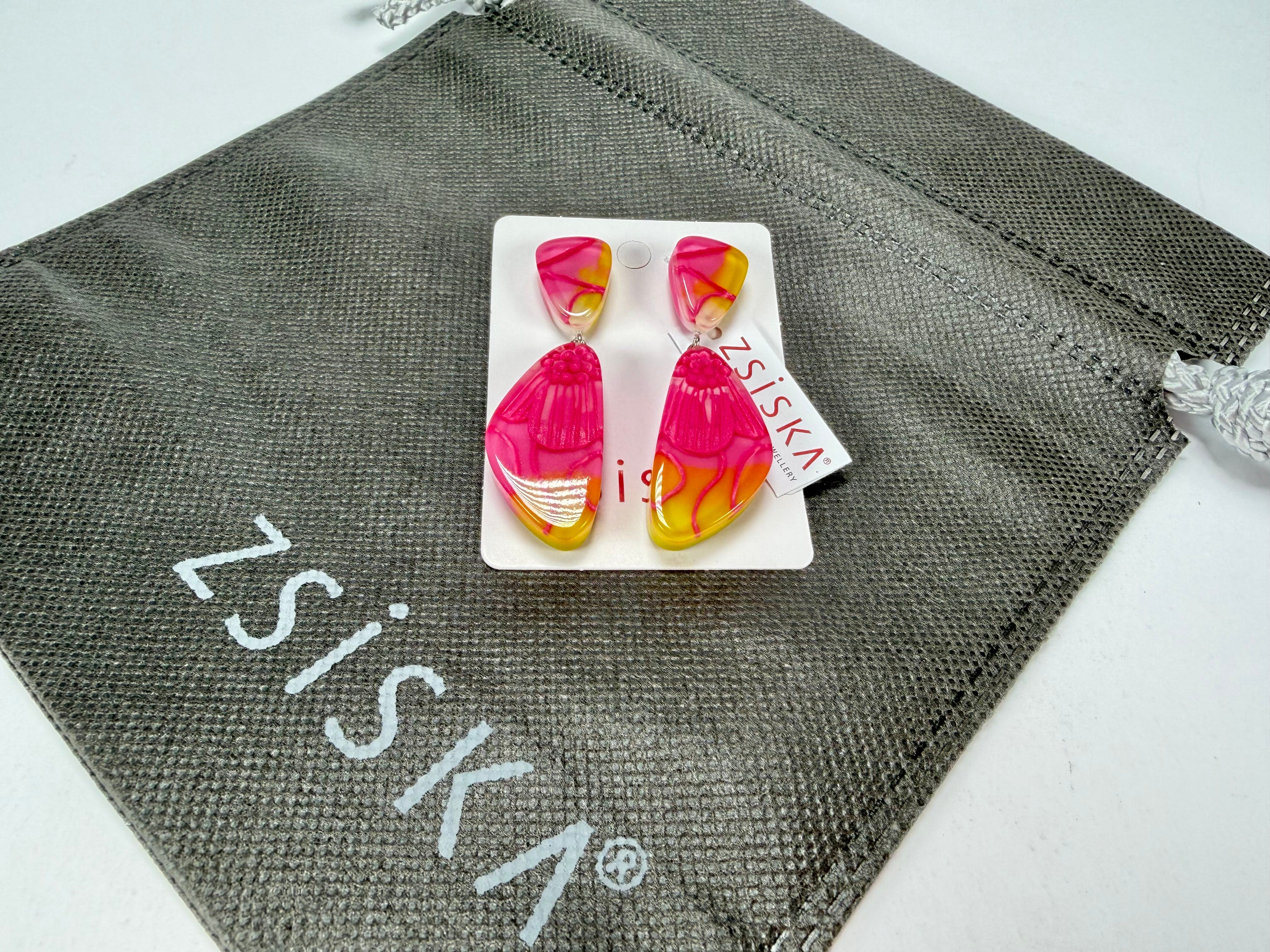 Zsiska - Prim Flora Pink & Yellow Pendant Resin Earrings ( 3200502FPINQ00 )