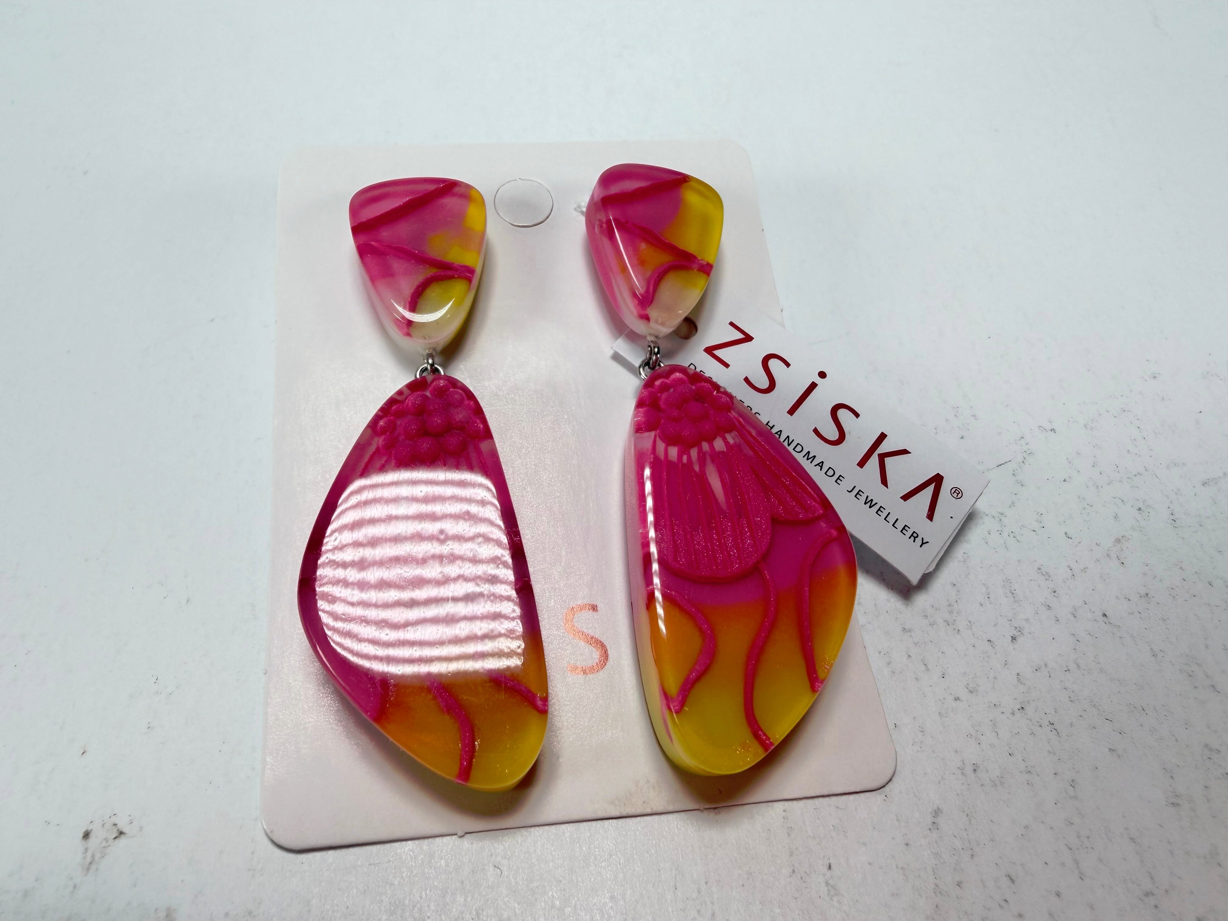 Zsiska - Prim Flora Pink & Yellow Pendant Resin Earrings ( 3200502FPINQ00 )