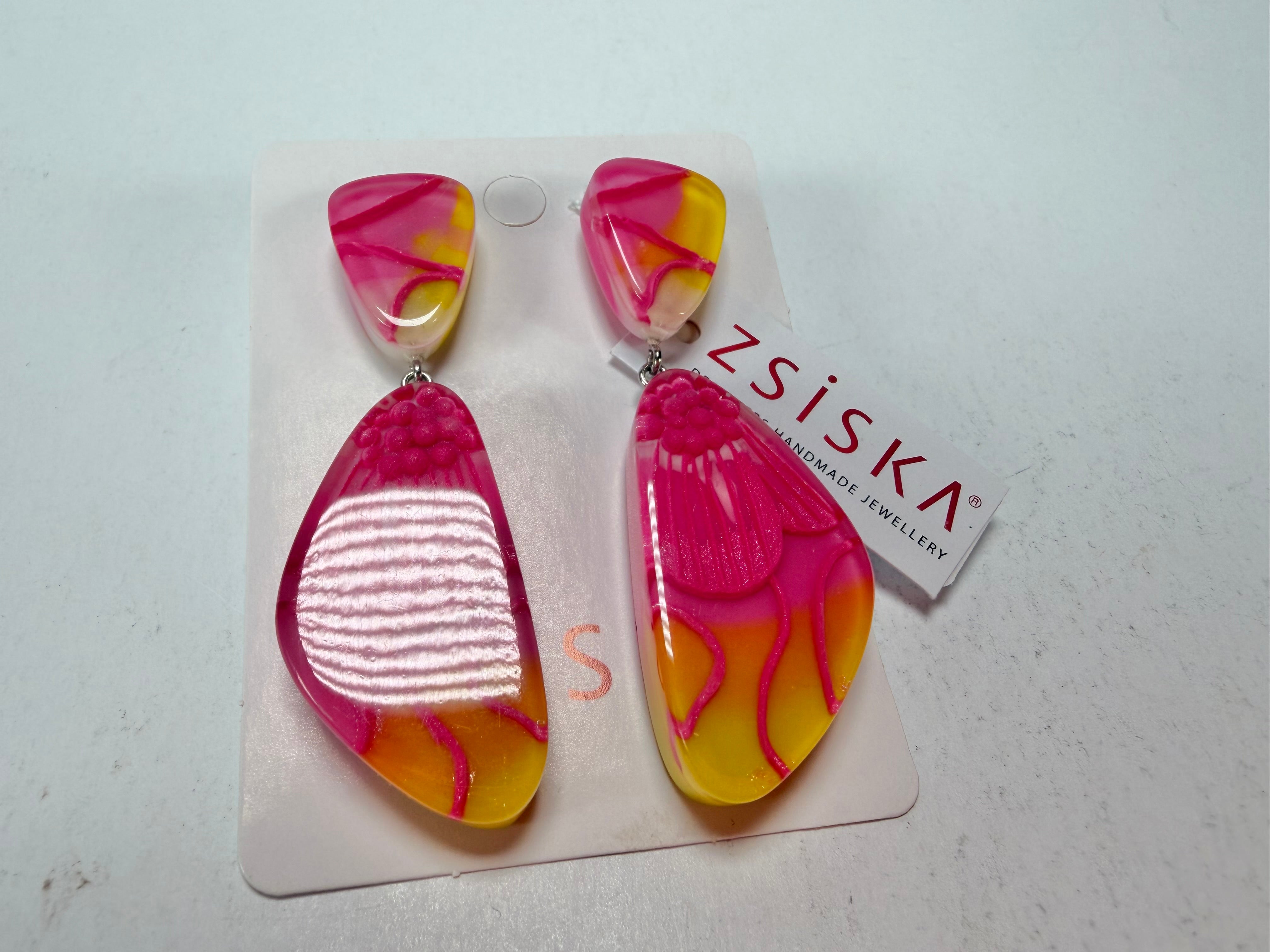 Zsiska - Prim Flora Pink & Yellow Pendant Resin Earrings ( 3200502FPINQ00 )