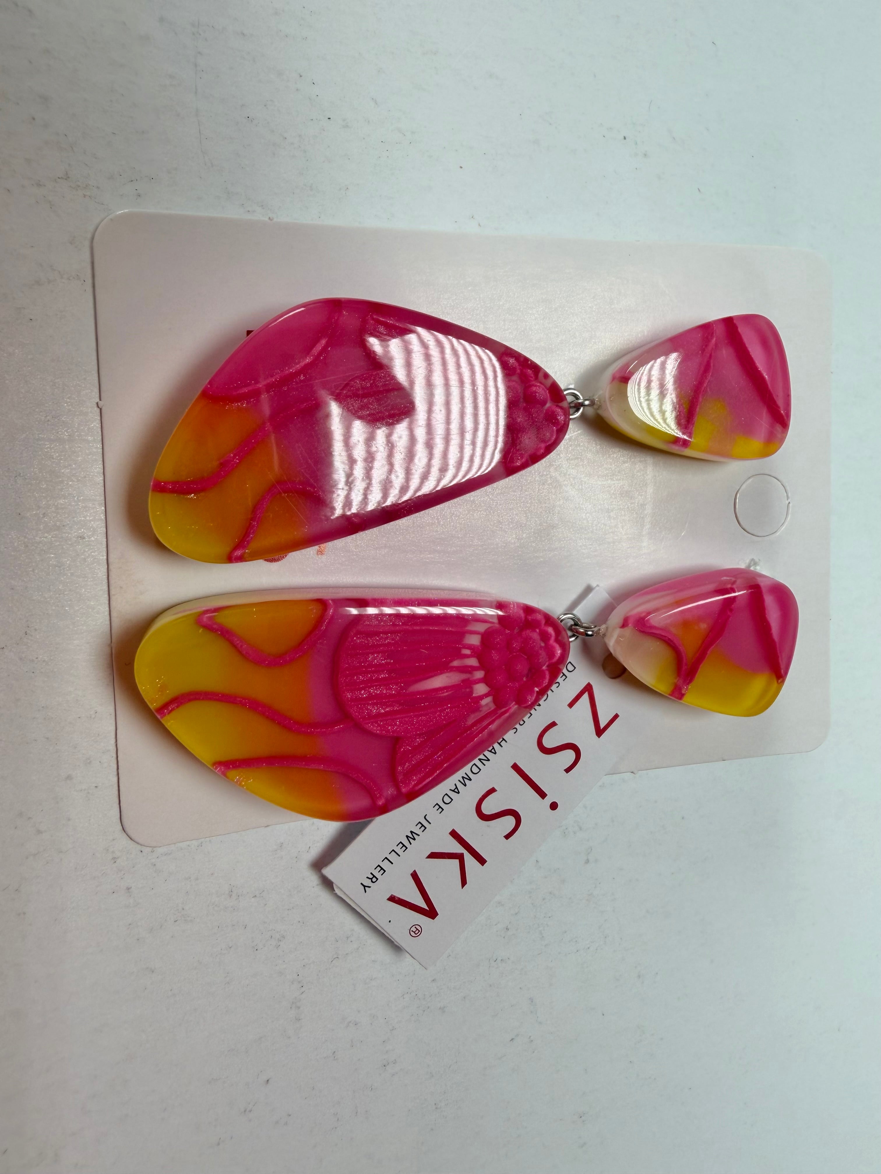 Zsiska - Prim Flora Pink & Yellow Pendant Resin Earrings ( 3200502FPINQ00 )