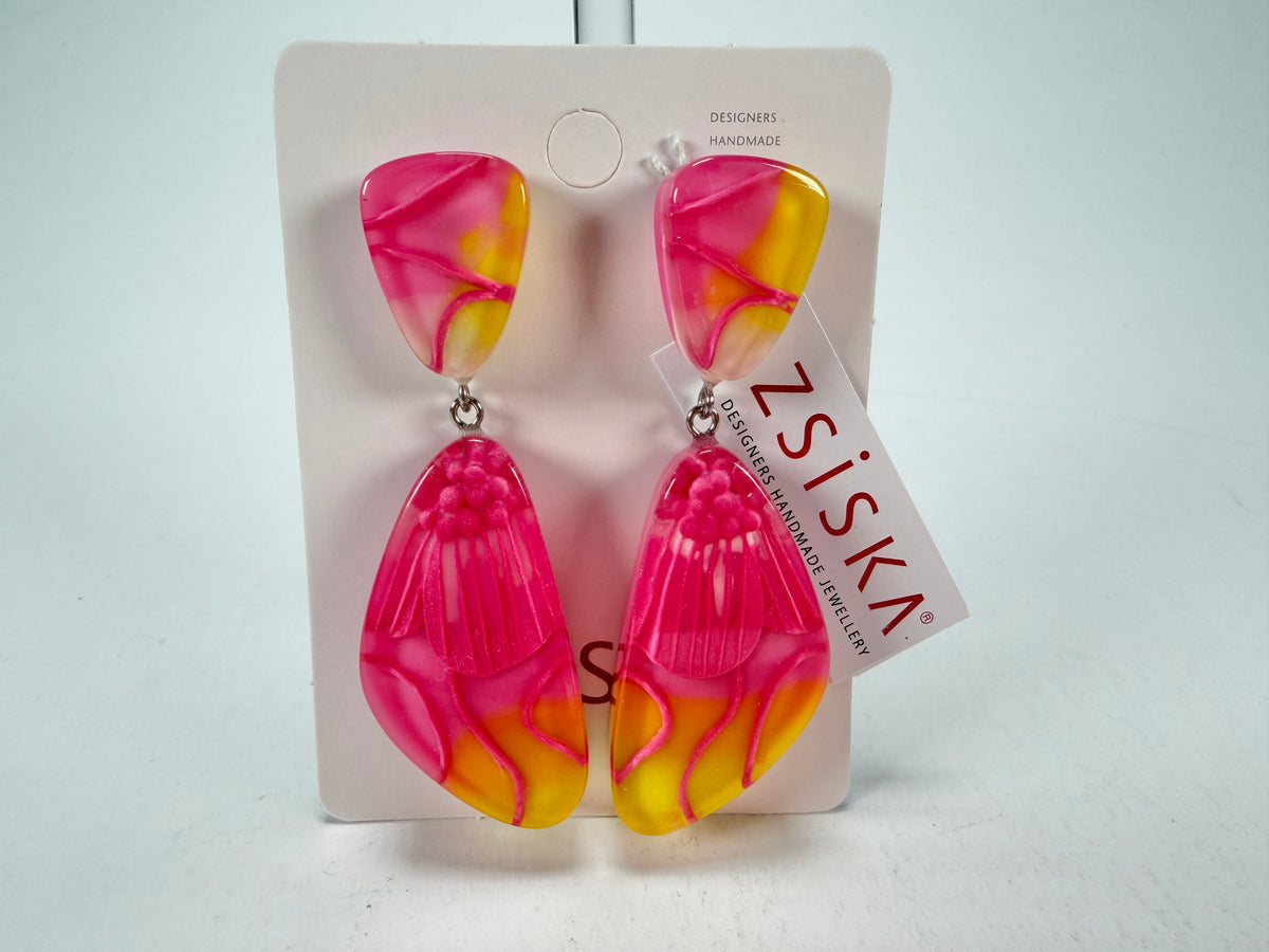 Zsiska - Prim Flora Pink & Yellow Pendant Resin Earrings ( 3200502FPINQ00 )