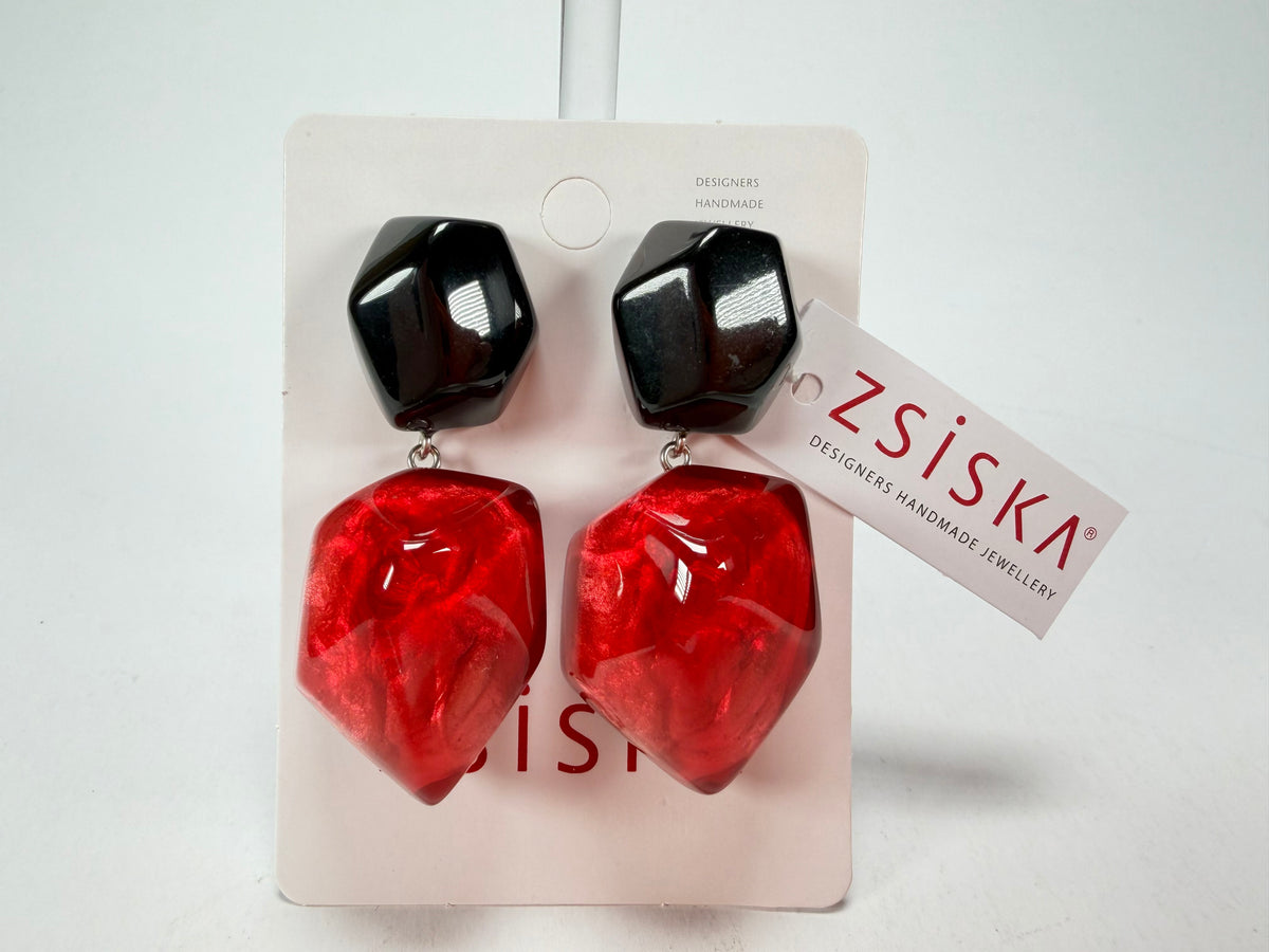 Zsiska - Empress Redd & Black Pendant Resin Earrings ( 8410504REDDQ00 )