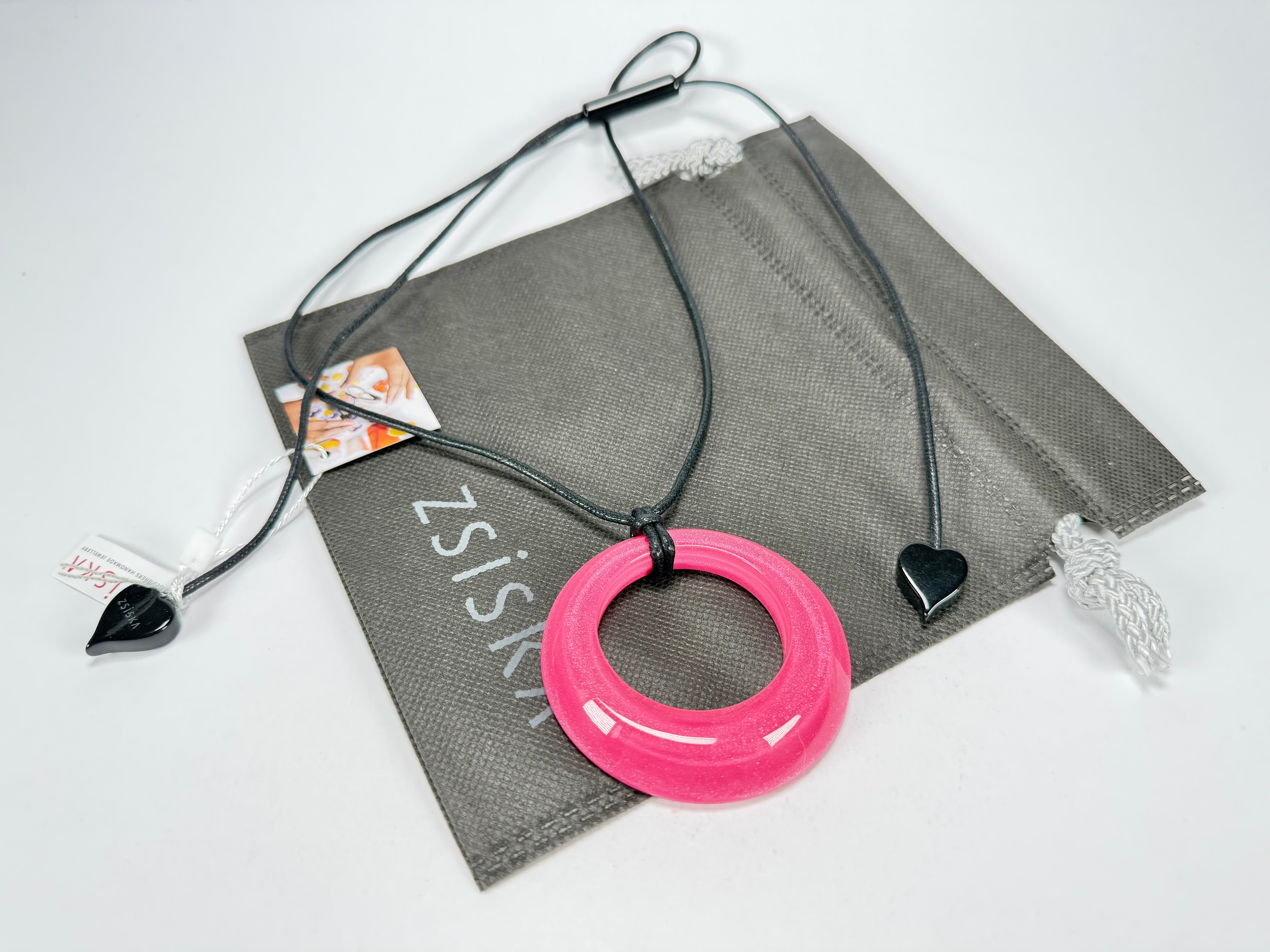 Zsiska - Colourful Statement Hot Pink Donut Pendant Resin Necklace ( 40102249017Q00 )