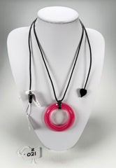 Zsiska - Colourful Statement Hot Pink Donut Pendant Resin Necklace ( 40102249017Q00 )