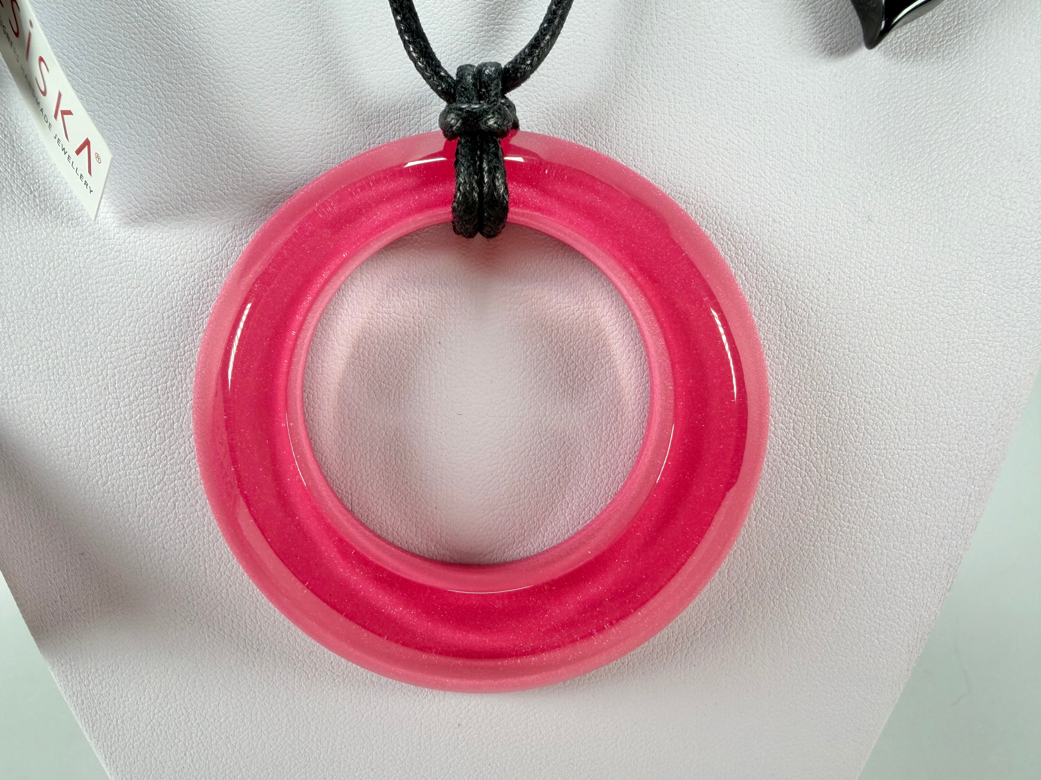 Zsiska - Colourful Statement Hot Pink Donut Pendant Resin Necklace ( 40102249017Q00 )