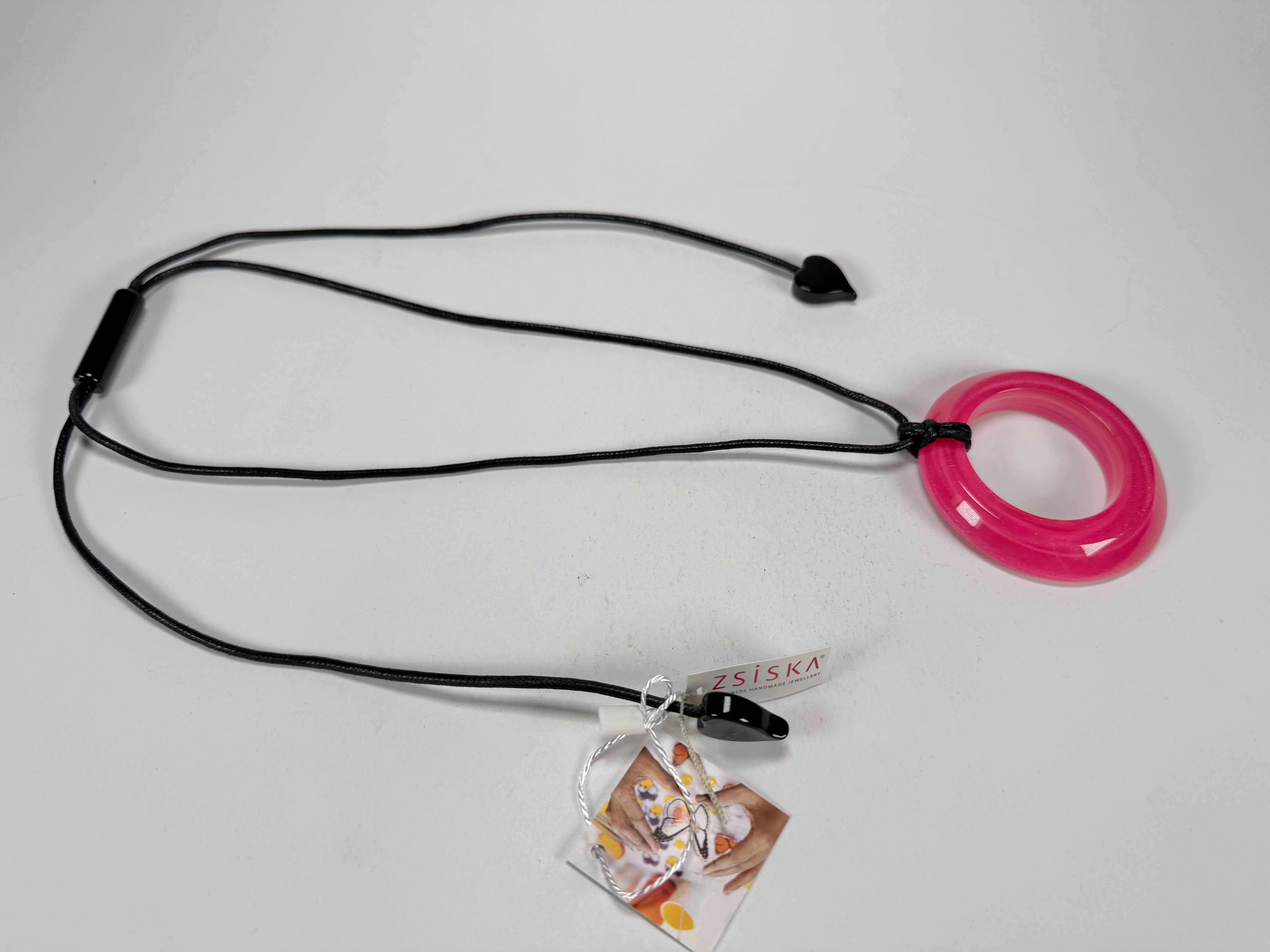 Zsiska - Colourful Statement Hot Pink Donut Pendant Resin Necklace ( 40102249017Q00 )
