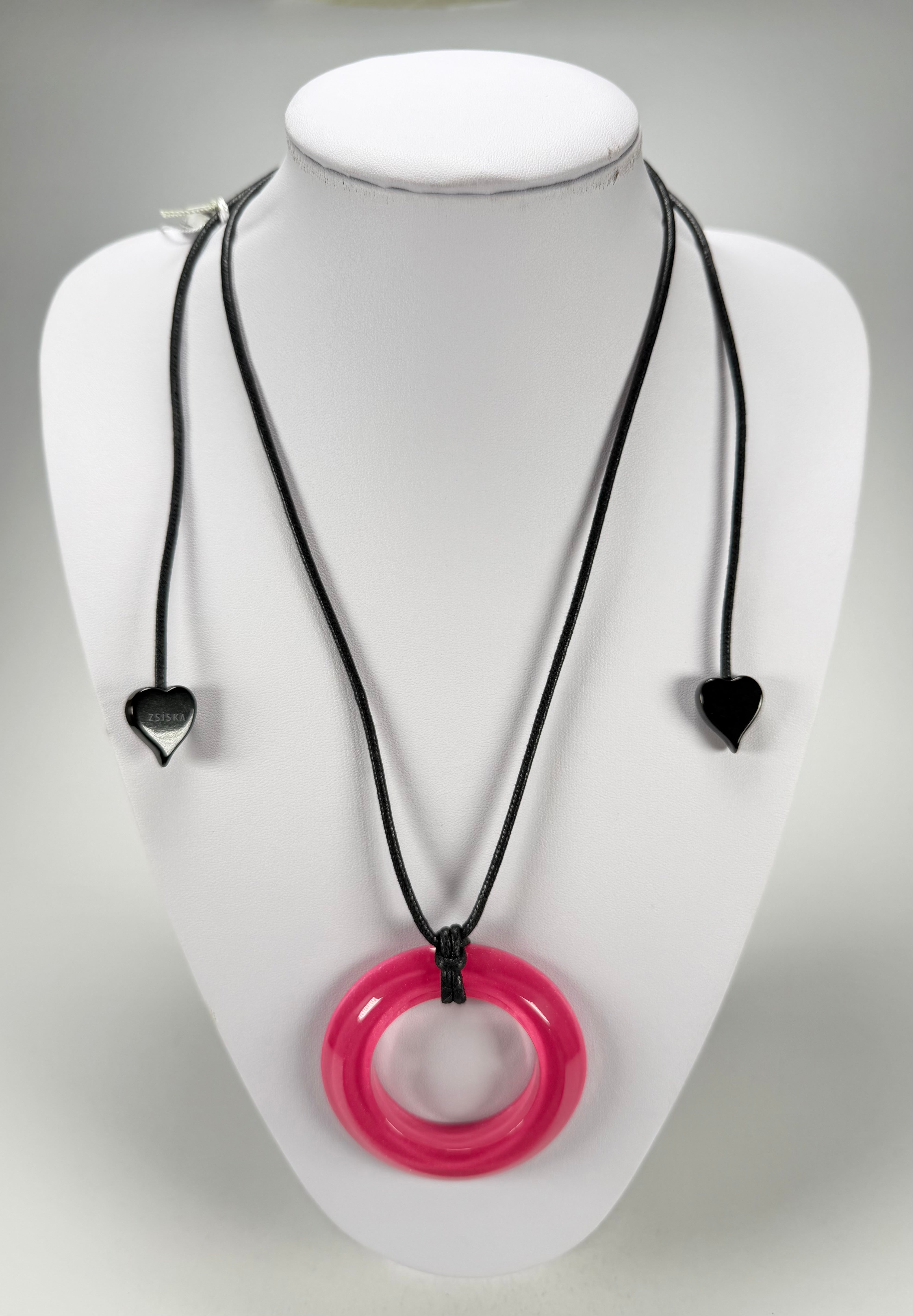 Zsiska - Colourful Statement Hot Pink Donut Pendant Resin Necklace ( 40102249017Q00 )