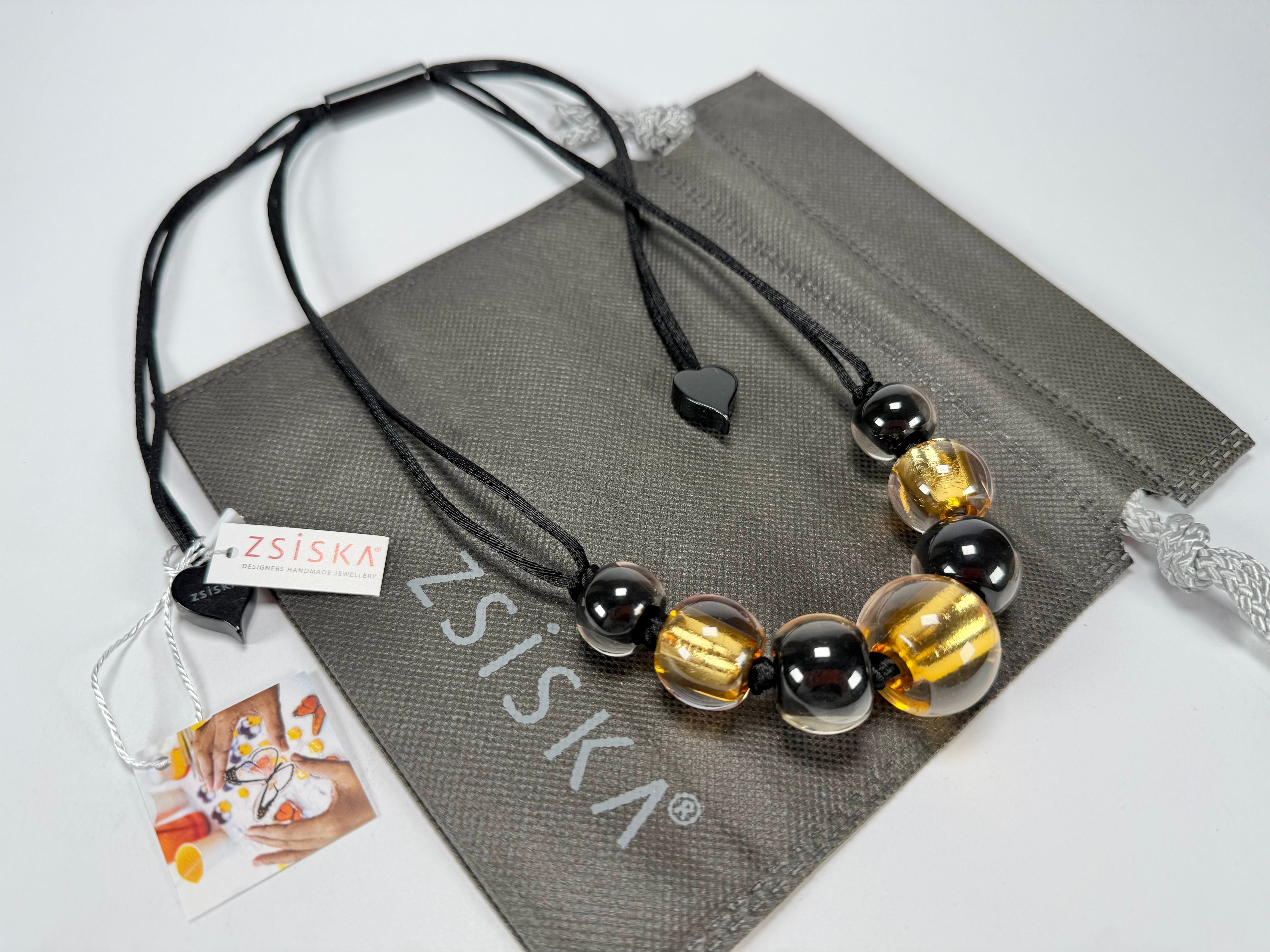 Zsiska - Radiance 7 Bead Black & Gold Resin Necklace ( 8000101GF01Q07 )