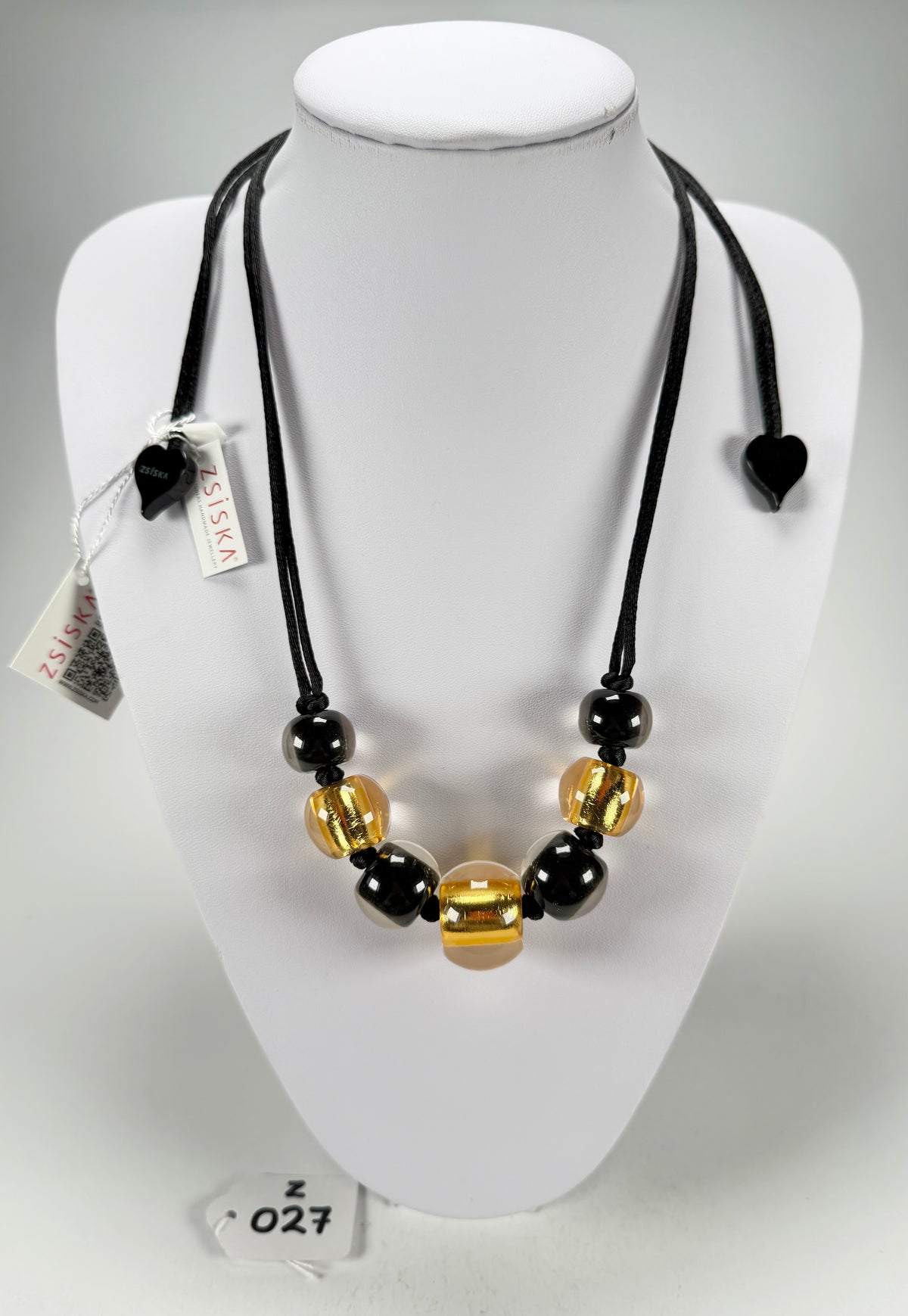 Zsiska - Radiance 7 Bead Black & Gold Resin Necklace ( 8000101GF01Q07 )