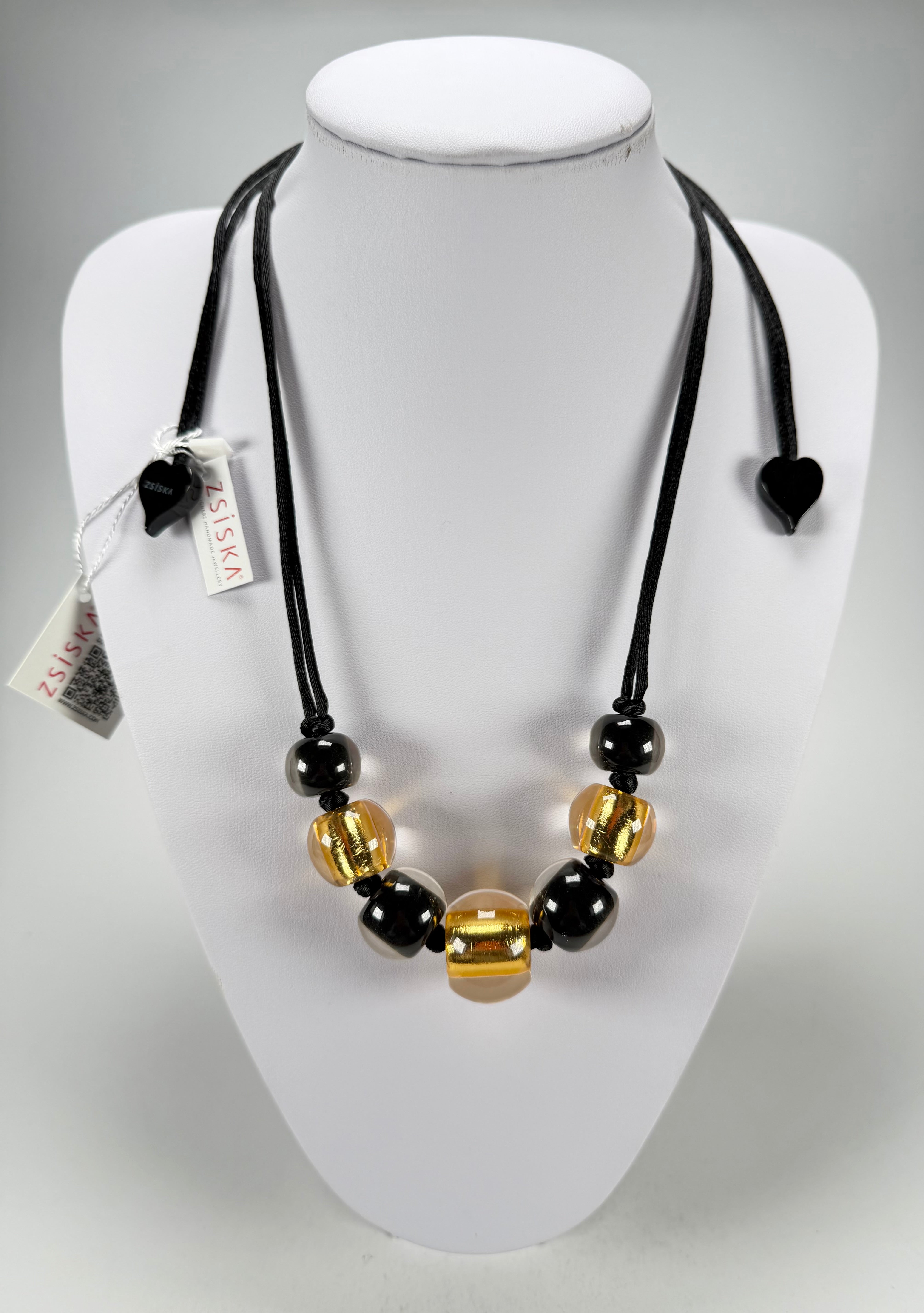 Zsiska - Radiance 7 Bead Black & Gold Resin Necklace ( 8000101GF01Q07 )