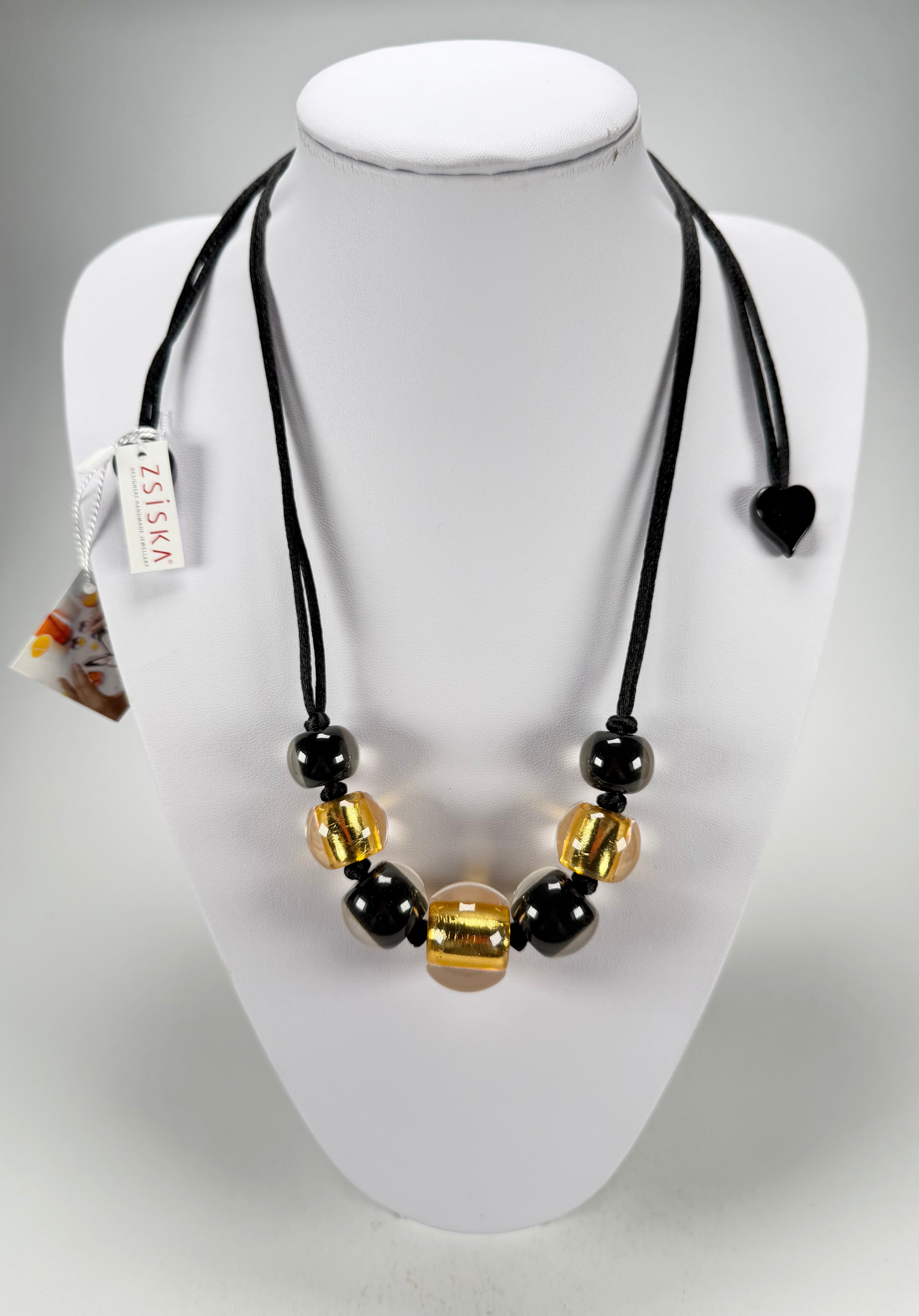 Zsiska - Radiance 7 Bead Black & Gold Resin Necklace ( 8000101GF01Q07 )