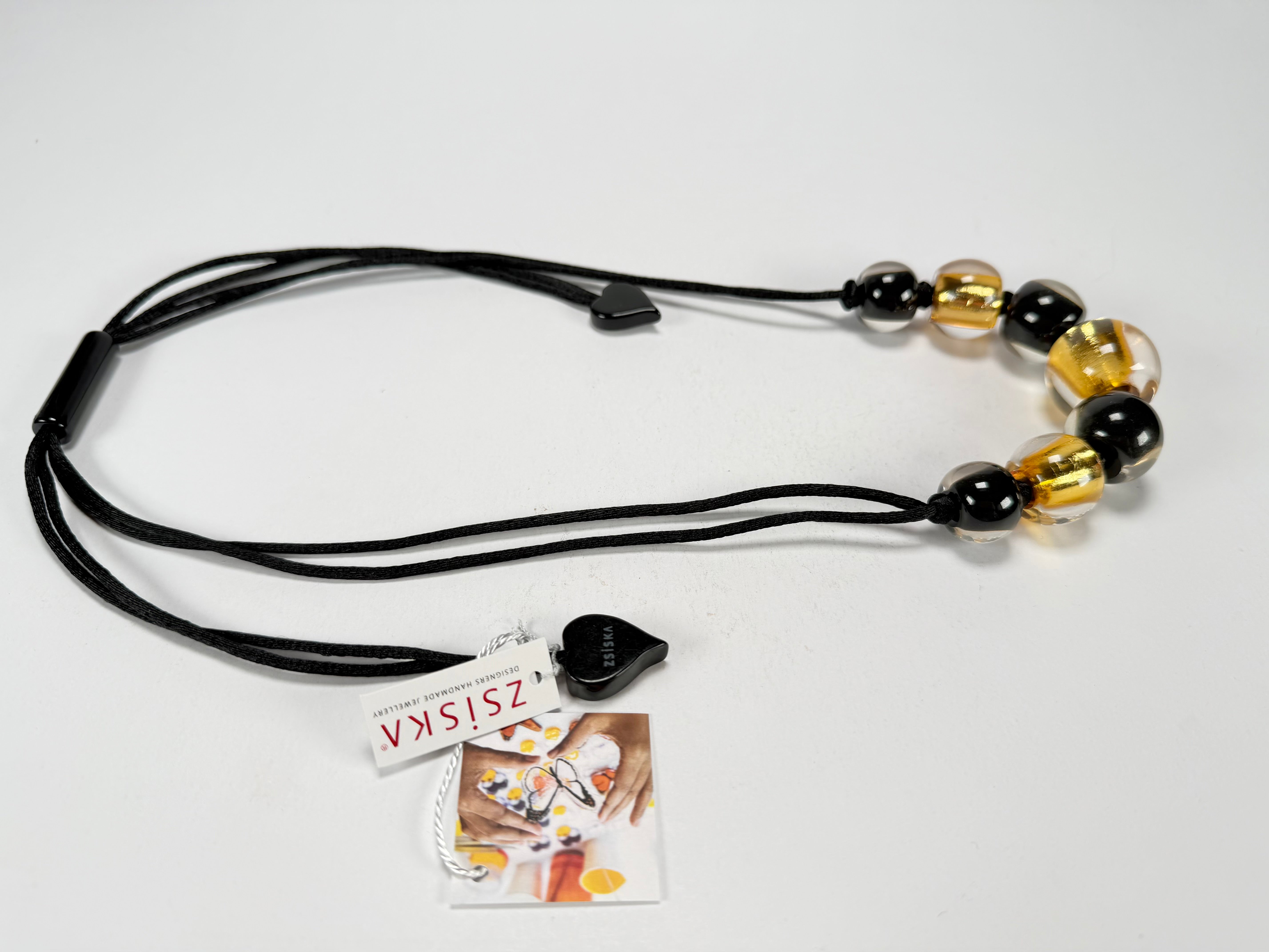 Zsiska - Radiance 7 Bead Black & Gold Resin Necklace ( 8000101GF01Q07 )