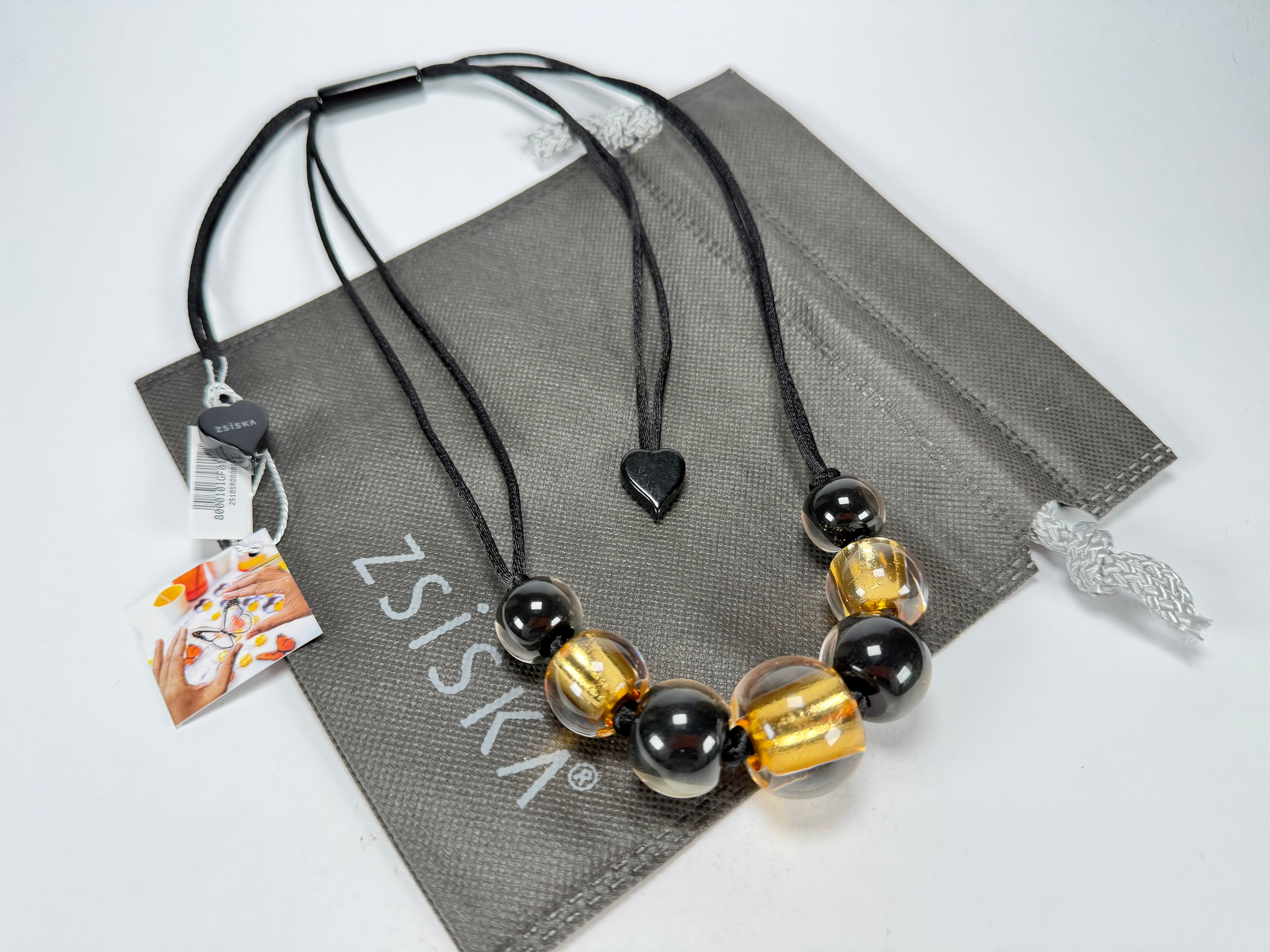 Zsiska - Radiance 7 Bead Black & Gold Resin Necklace ( 8000101GF01Q07 )