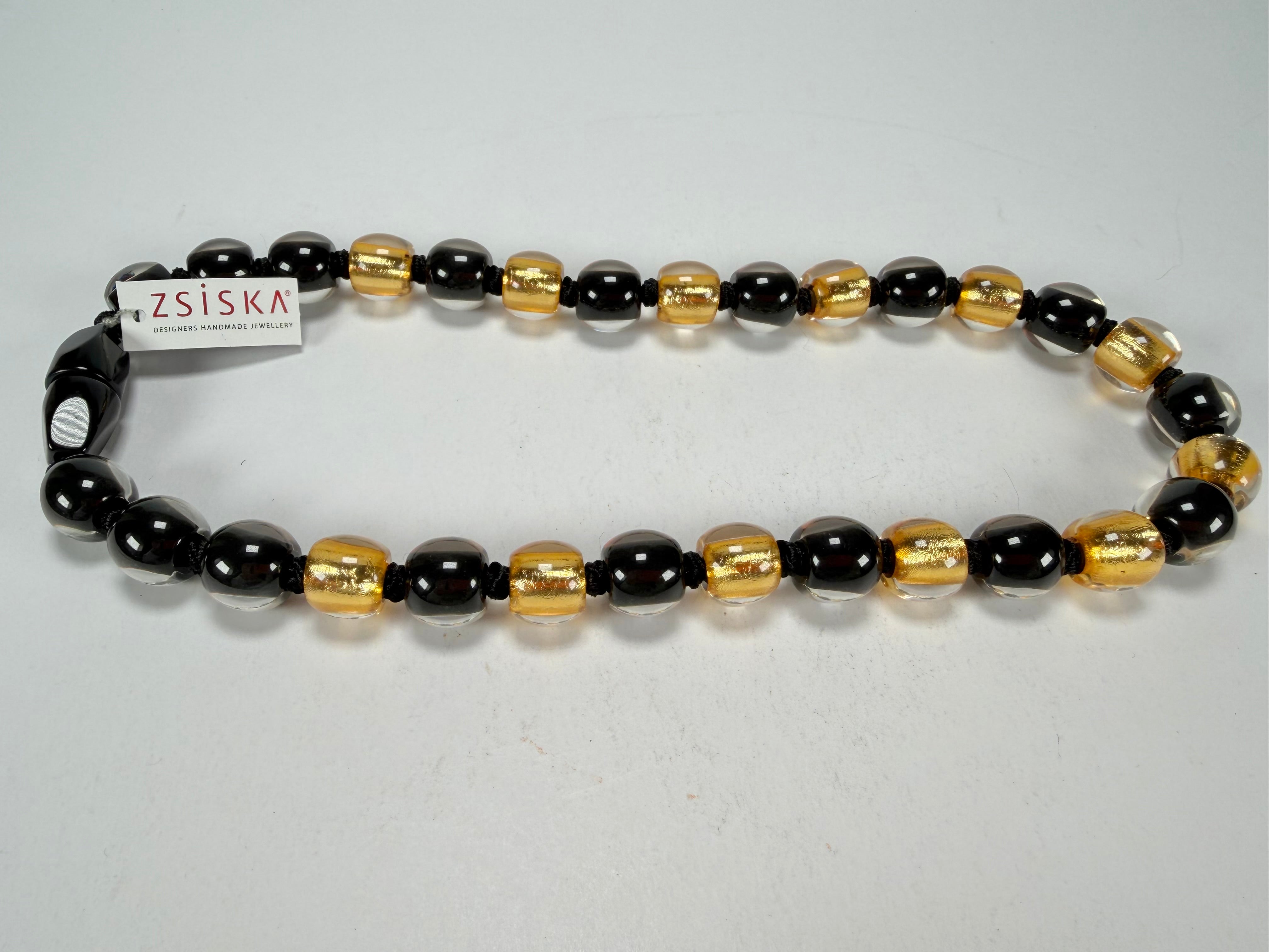 Zsiska - Radiance 29 Bead Black & Gold Resin Necklace ( 8000150GF01Q29 )