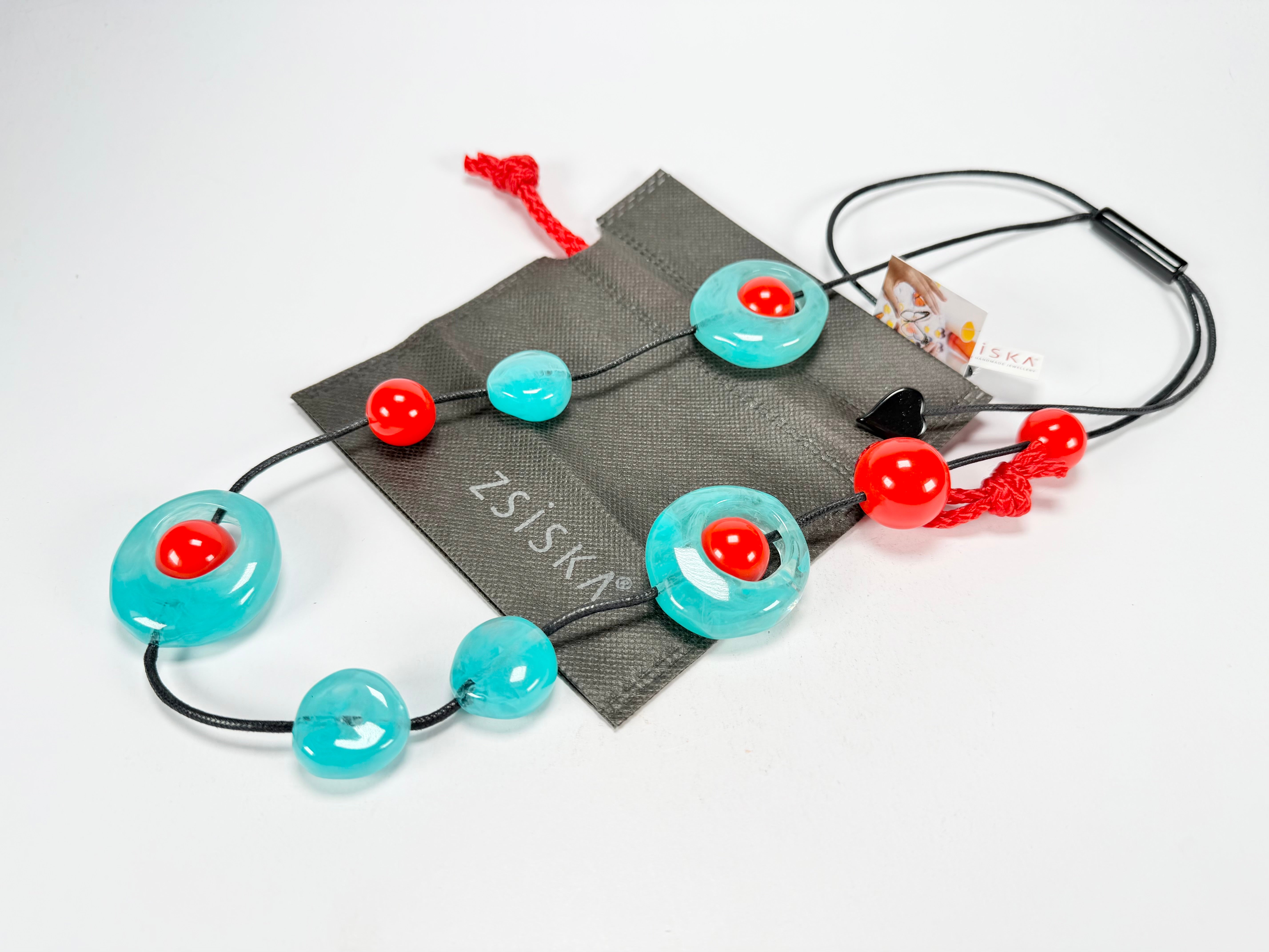 Zsiska - ORI 12 Bead Marbled Turquoise Resin Necklace ( 7430101TURQQ12 )