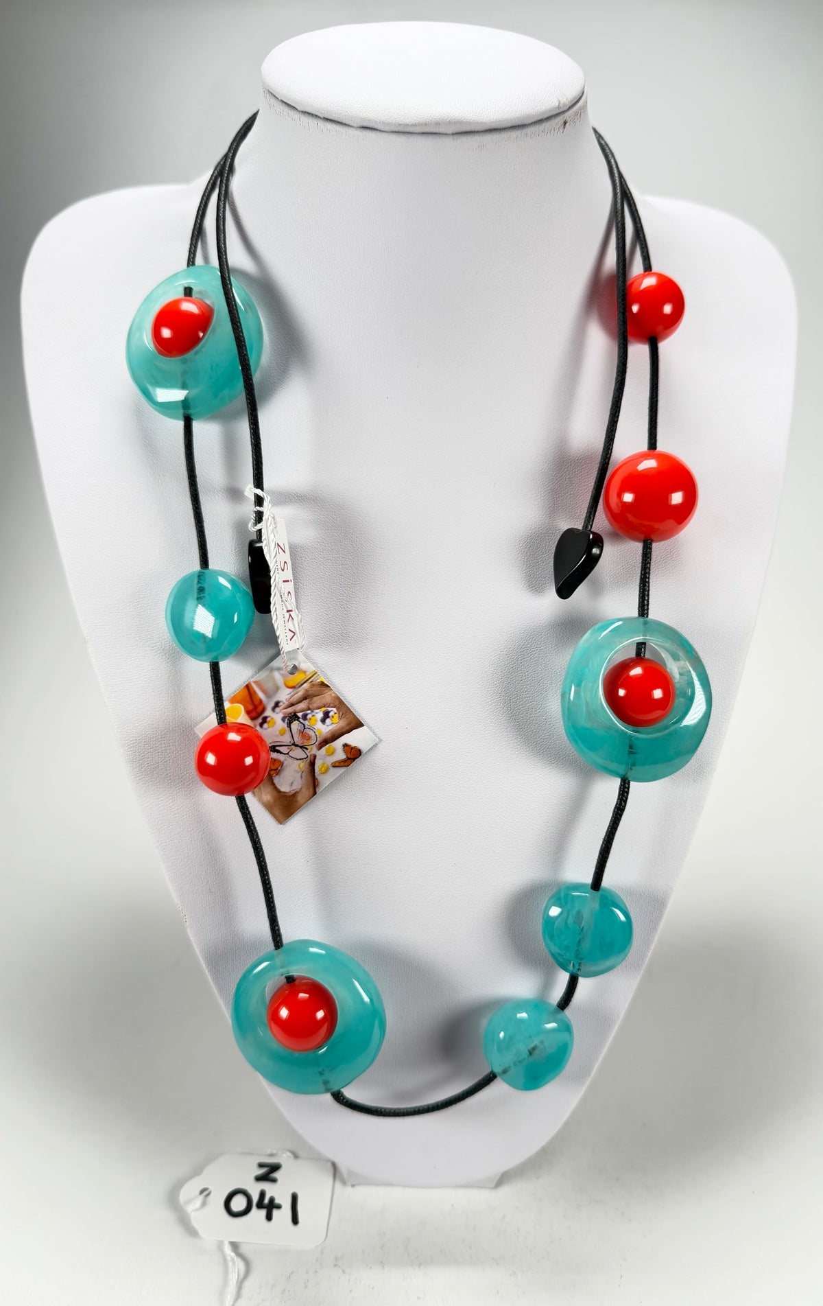 Zsiska - ORI 12 Bead Marbled Turquoise Resin Necklace ( 7430101TURQQ12 )