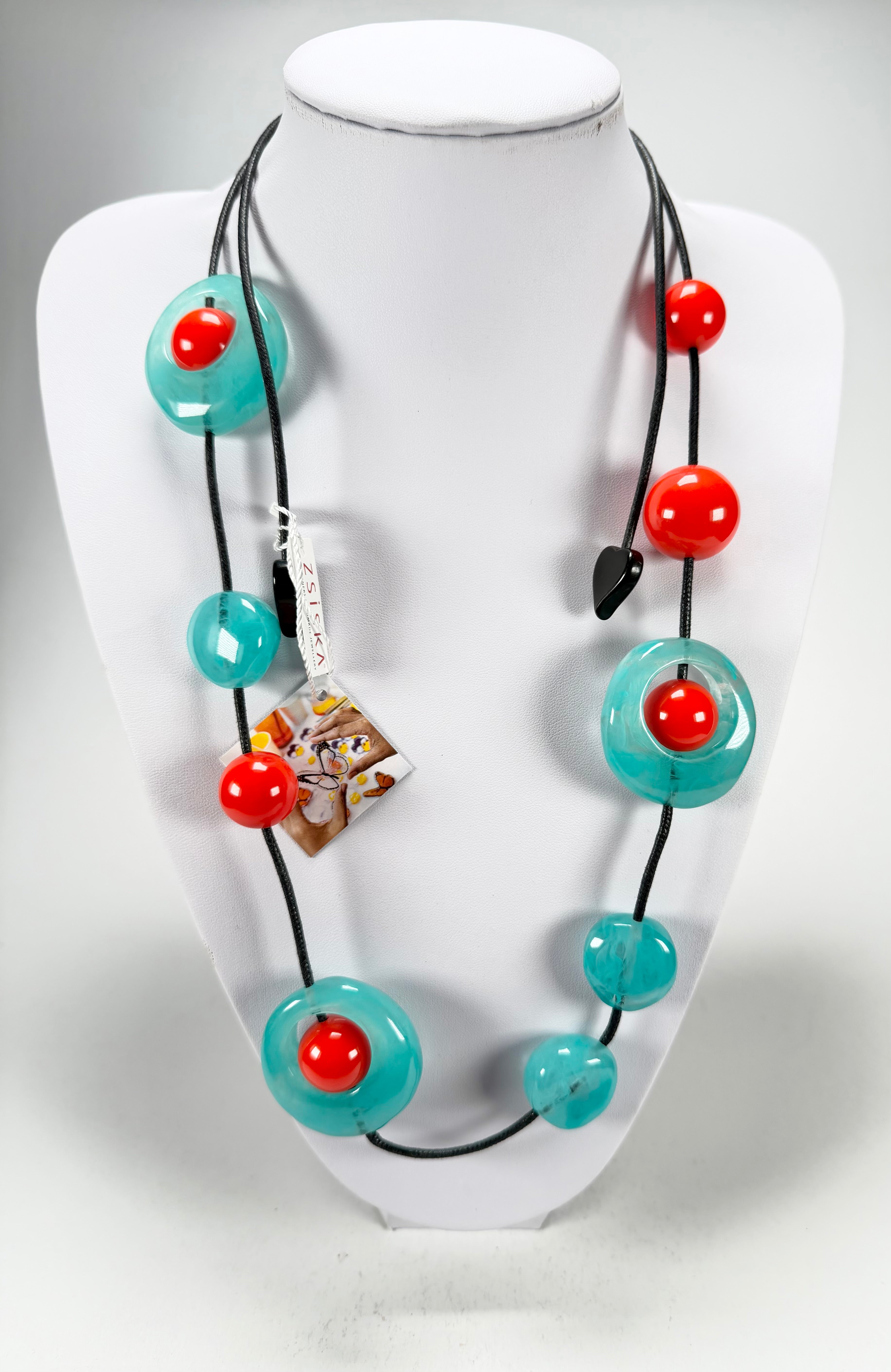 Zsiska - ORI 12 Bead Marbled Turquoise Resin Necklace ( 7430101TURQQ12 )