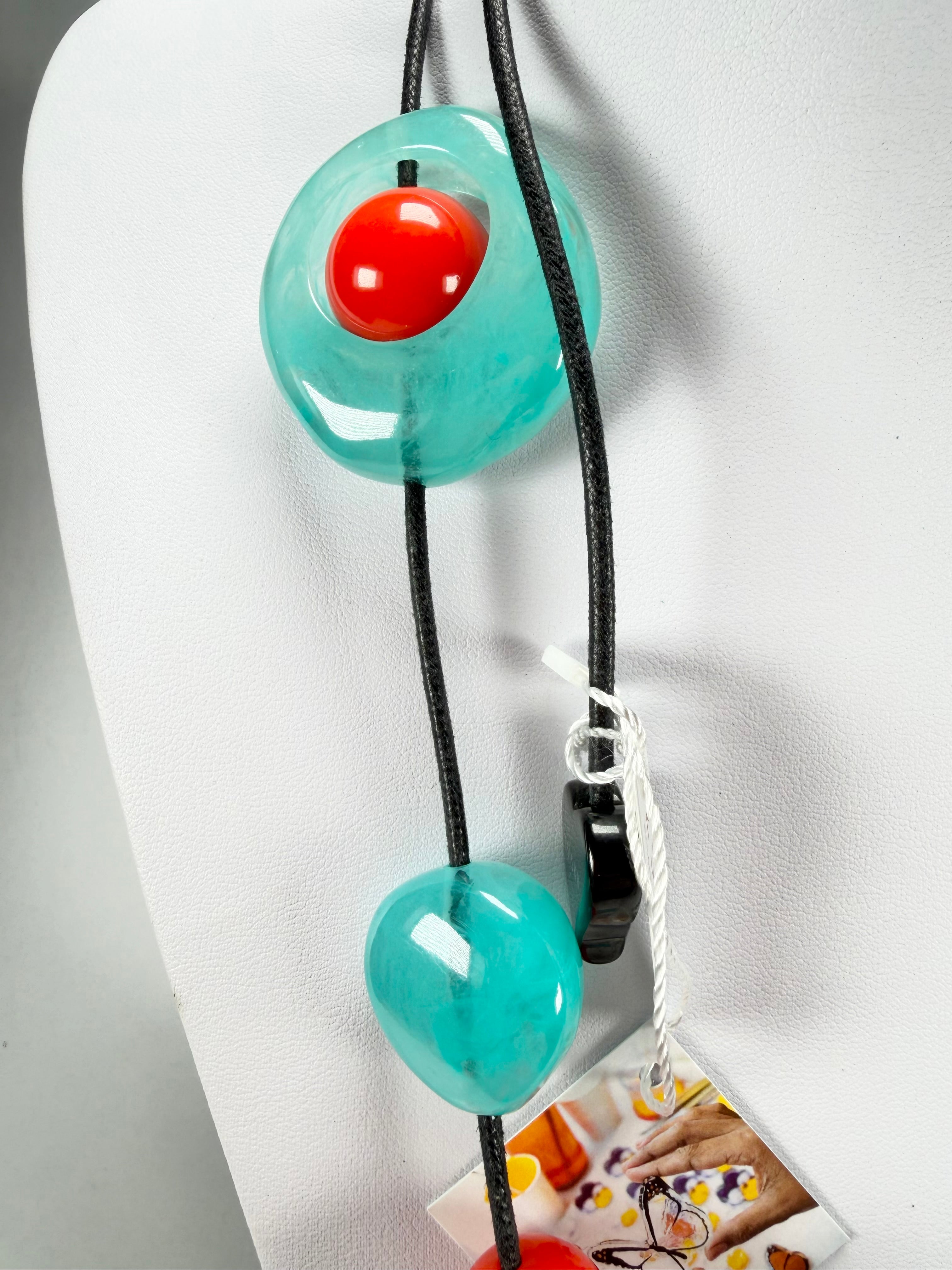 Zsiska - ORI 12 Bead Marbled Turquoise Resin Necklace ( 7430101TURQQ12 )