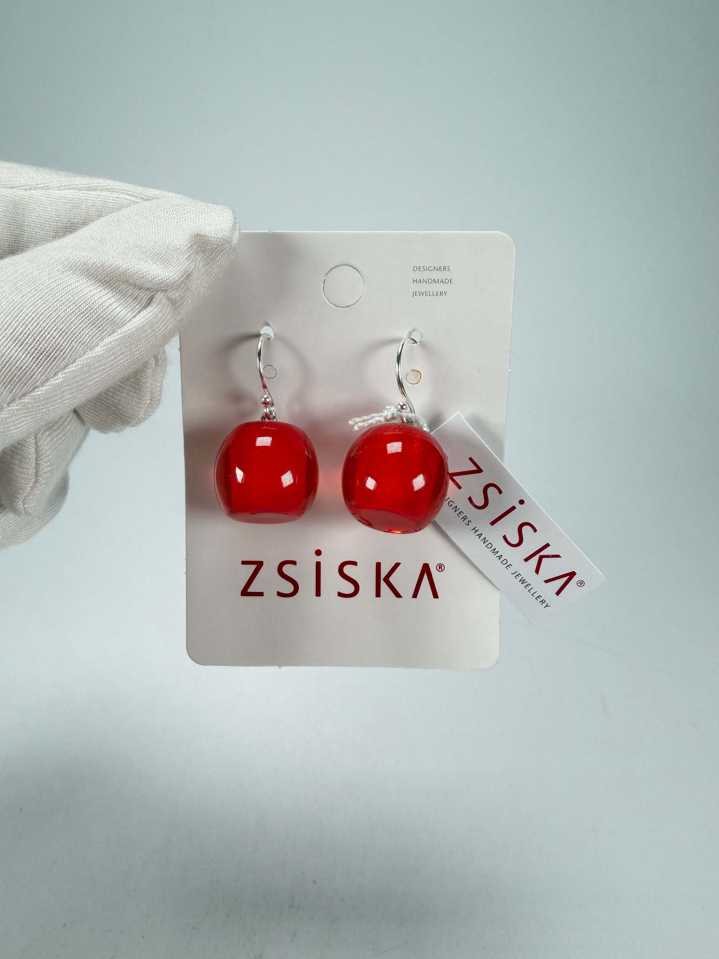 Zsiska - Colourful Beads Short Hook Red Resin Earrings ( 40105039132Q00 )