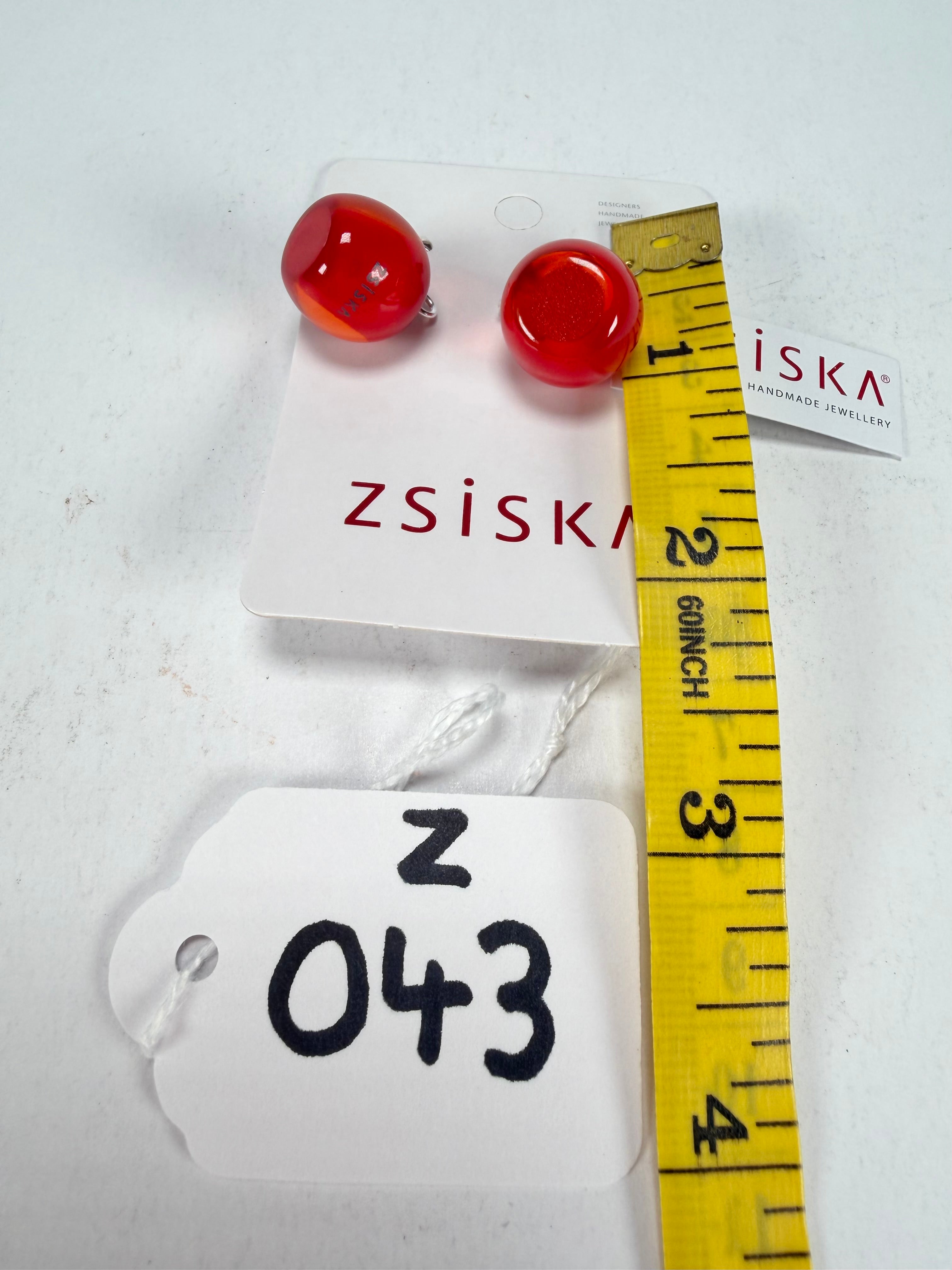 Zsiska - Colourful Beads Short Hook Red Resin Earrings ( 40105039132Q00 )