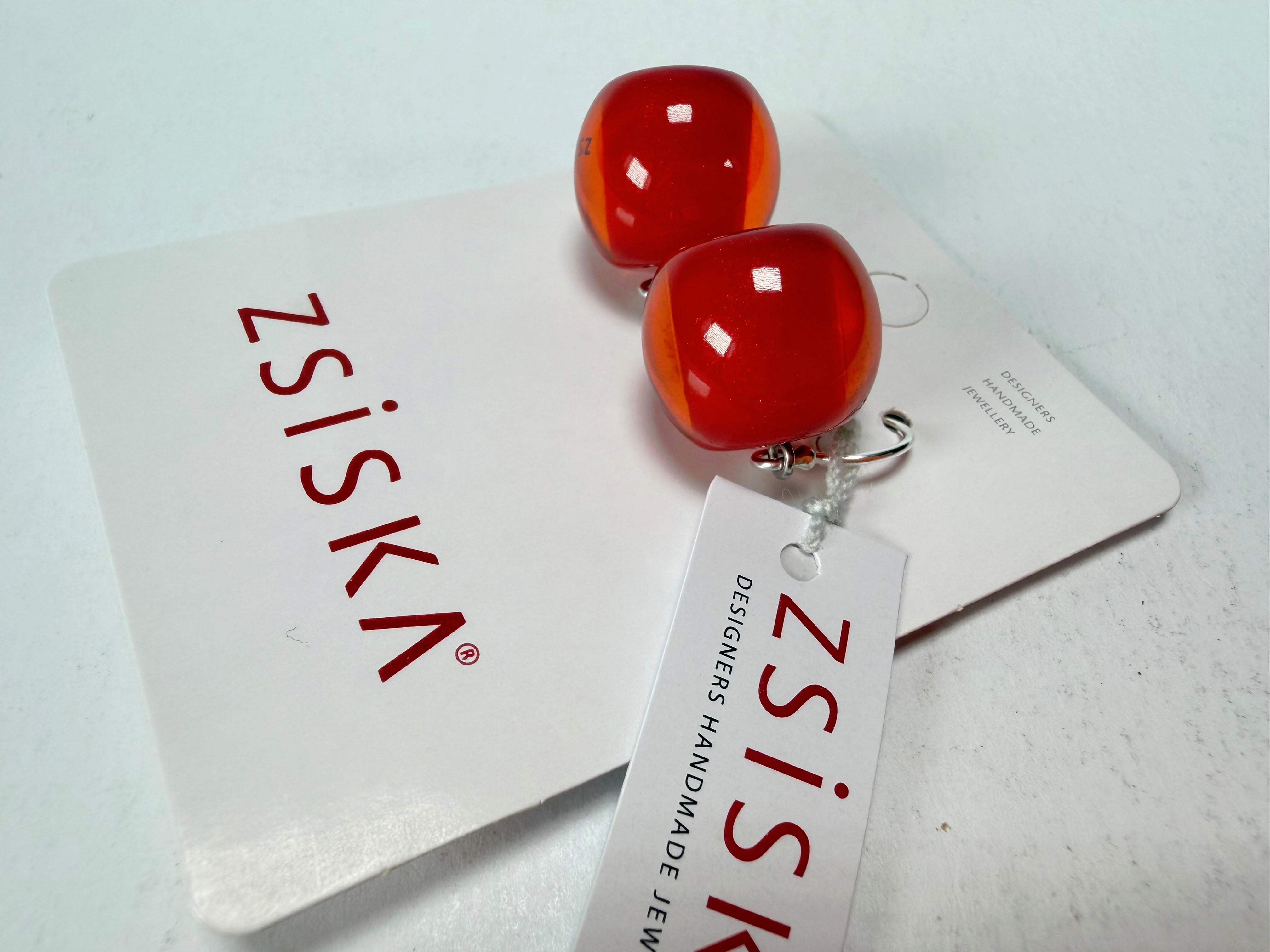 Zsiska - Colourful Beads Short Hook Red Resin Earrings ( 40105039132Q00 )