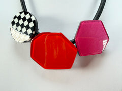 Zsiska - Checkmate "Prue Leith" Crimson & Rose 3 Bead Resin Necklace ( P220150REPIQ03 )