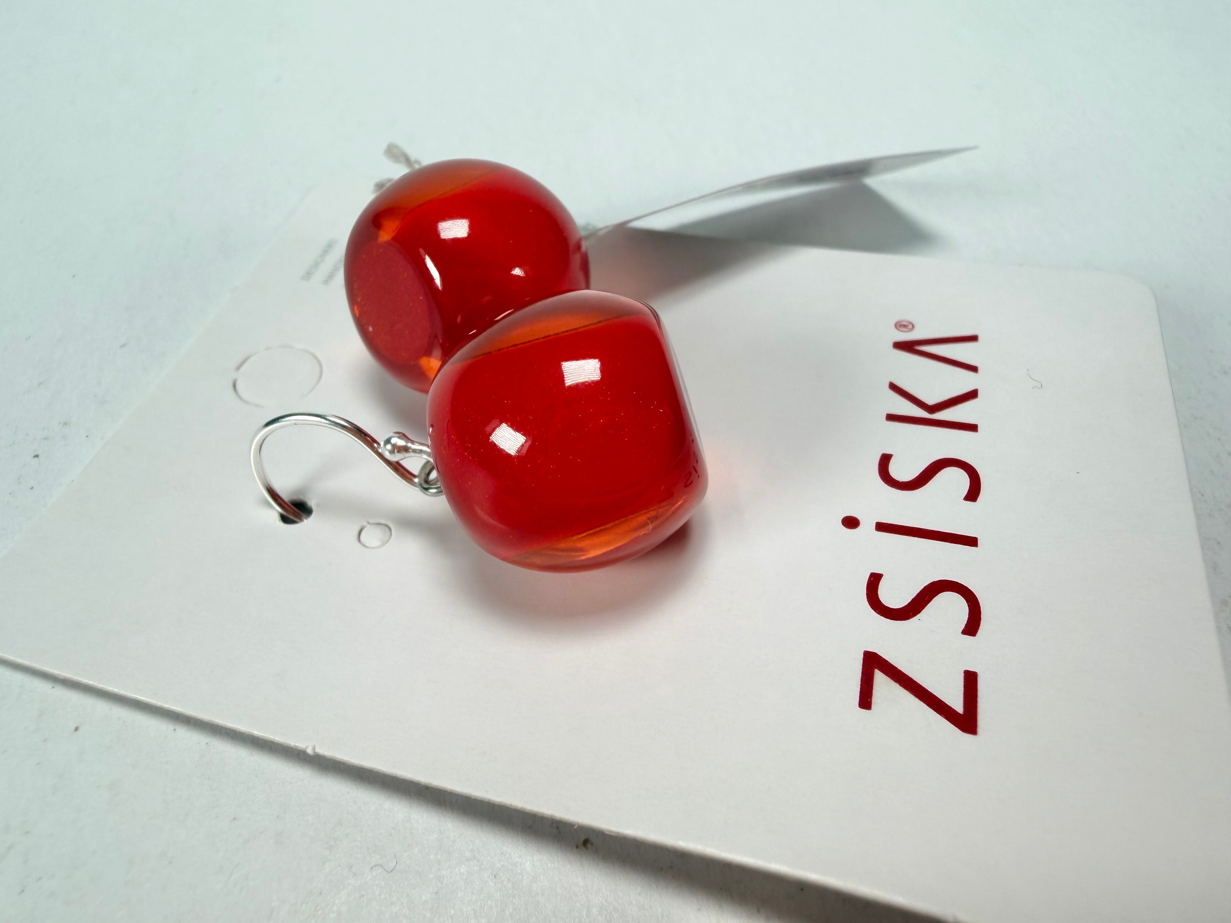 Zsiska - Colourful Beads Short Hook Red Resin Earrings ( 40105039132Q00 )