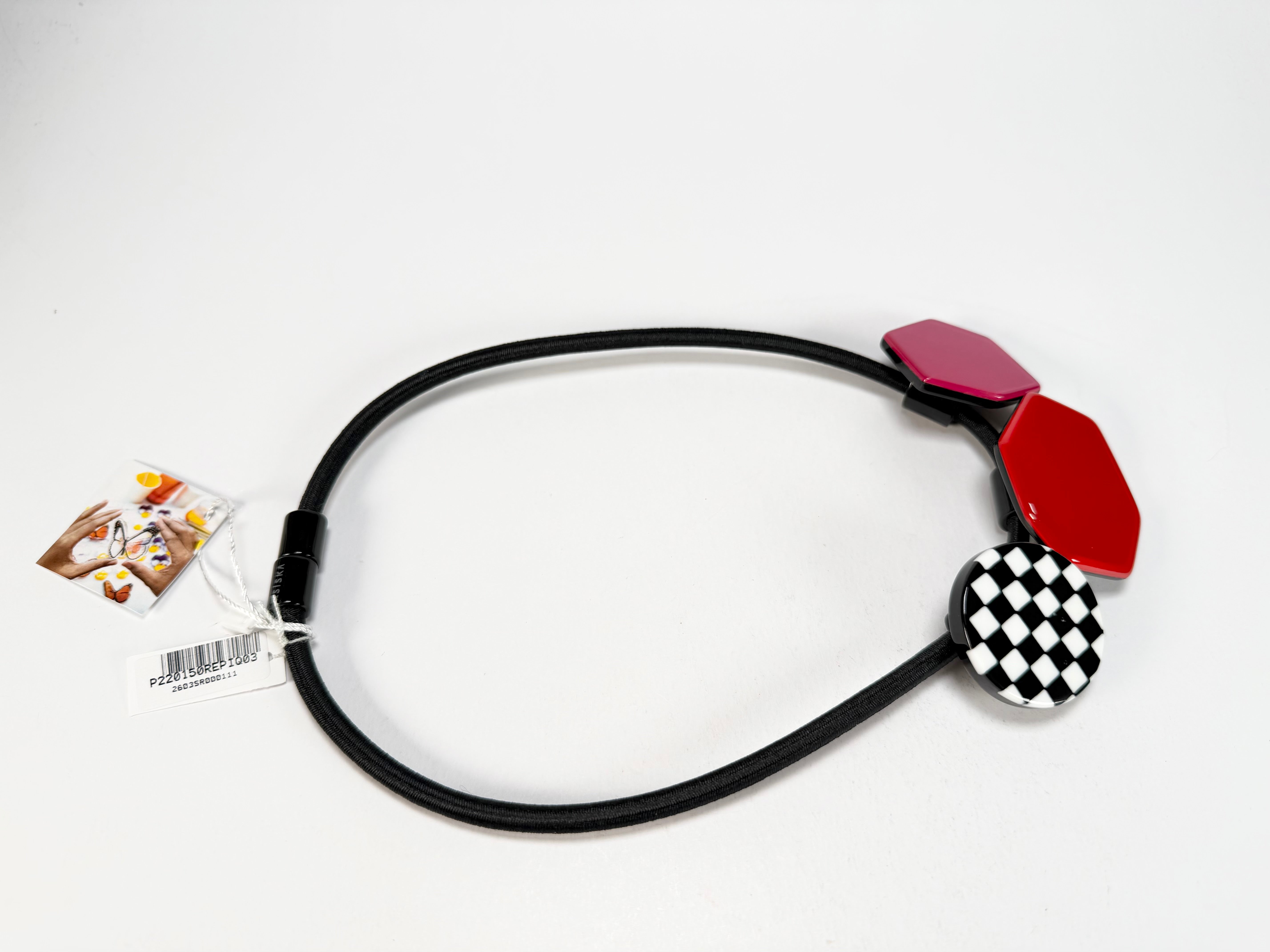 Zsiska - Checkmate "Prue Leith" Crimson & Rose 3 Bead Resin Necklace ( P220150REPIQ03 )
