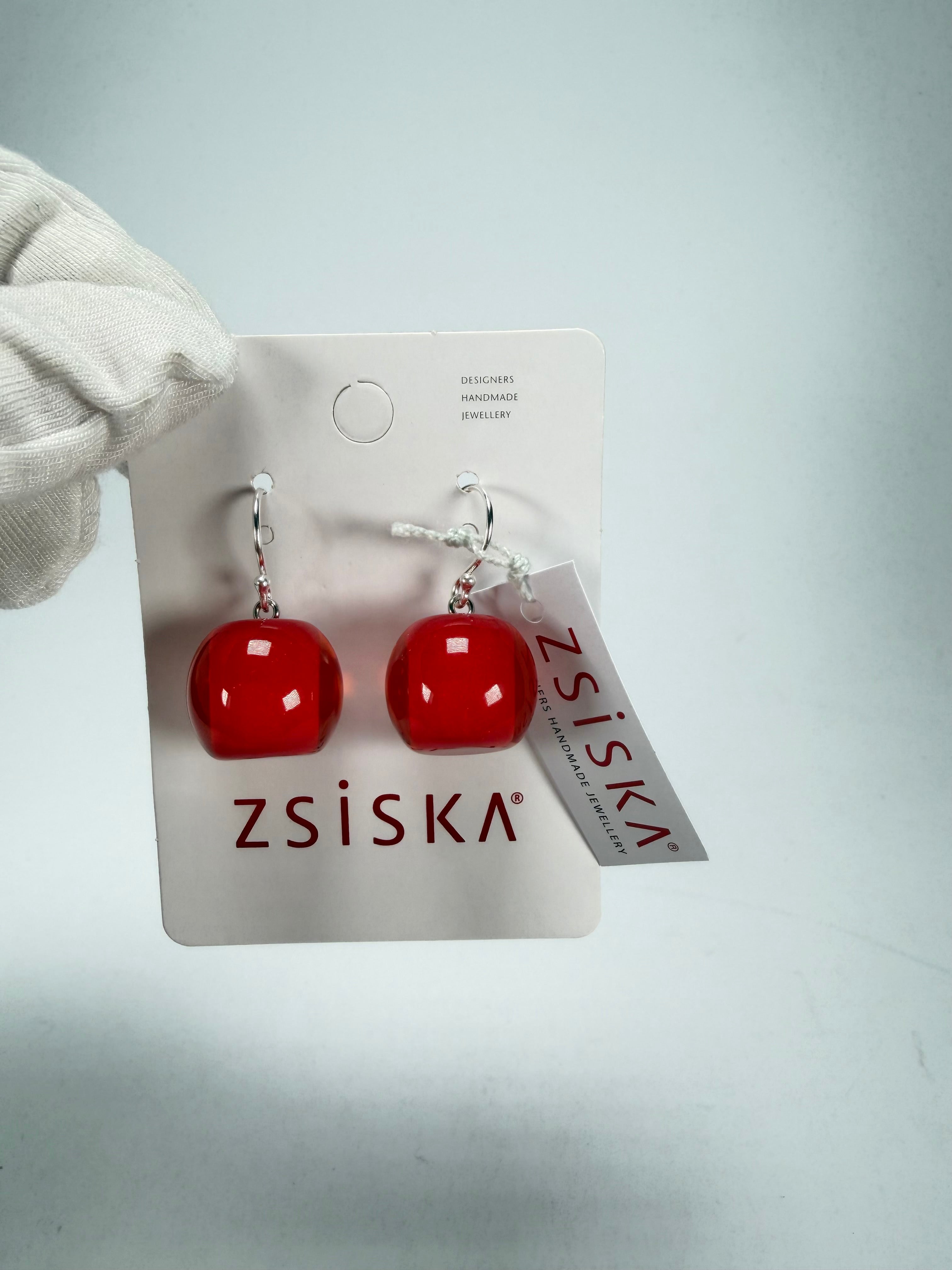 Zsiska - Colourful Beads Short Hook Red Resin Earrings ( 40105039132Q00 )
