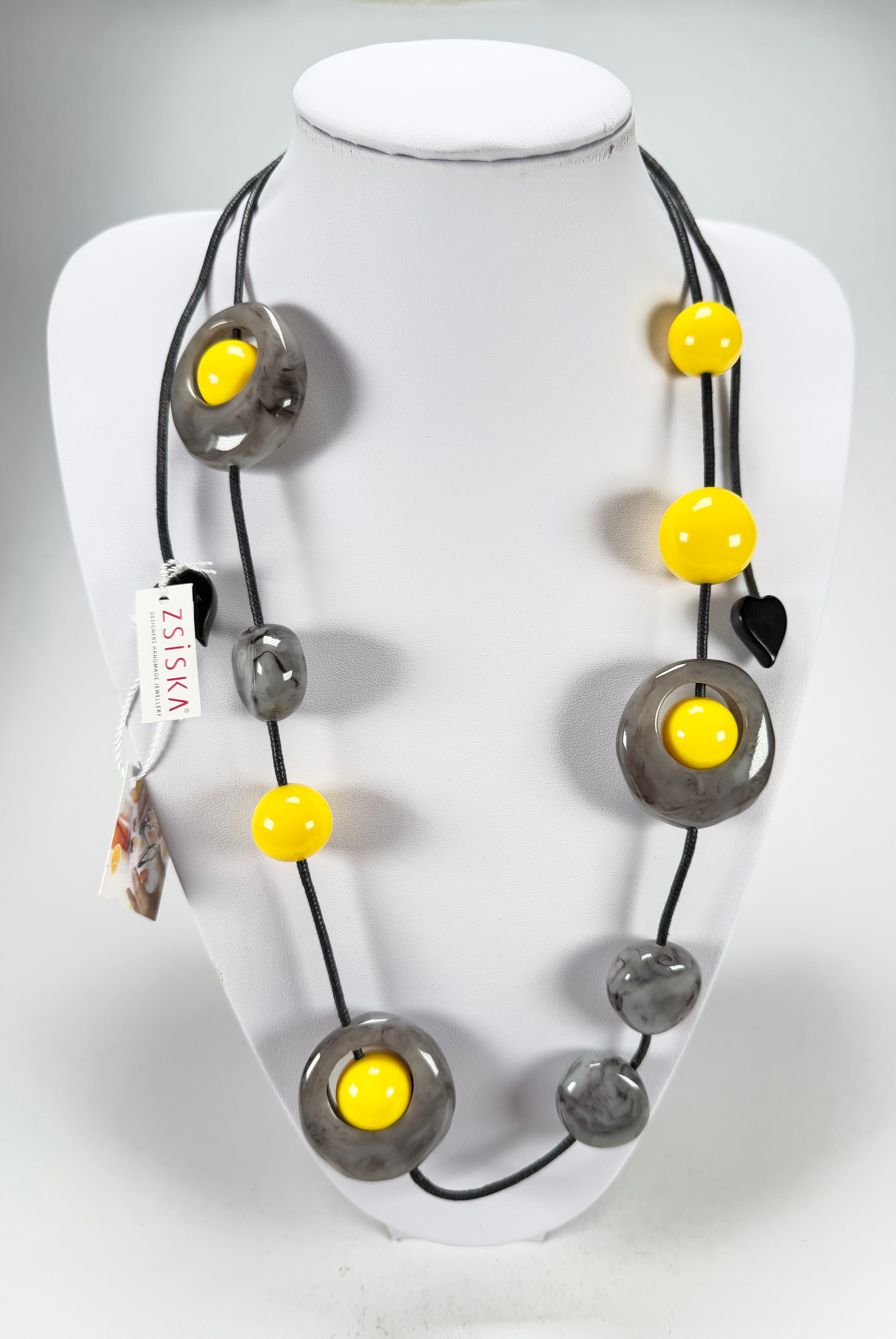 Zsiska - ORI 12 Bead Marbled Grey Resin Necklace ( 7430101GREYQ12 )