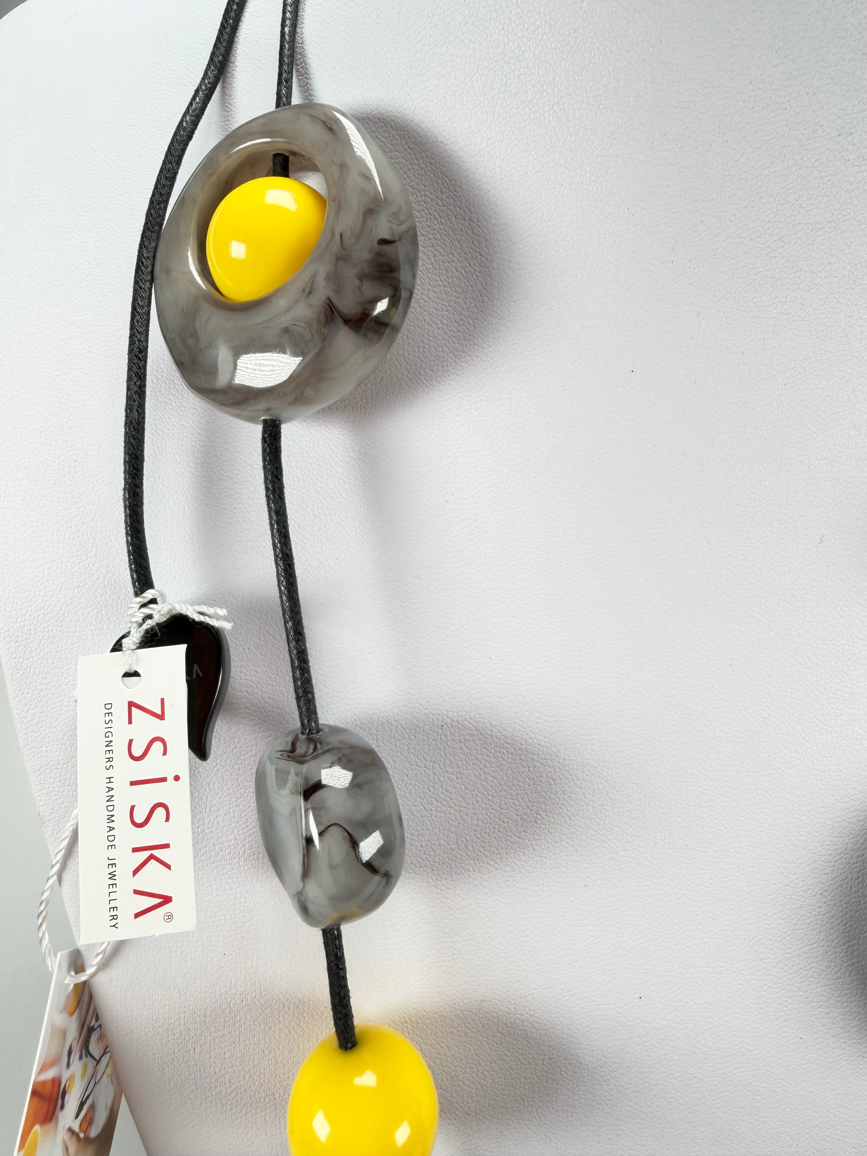 Zsiska - ORI 12 Bead Marbled Grey Resin Necklace ( 7430101GREYQ12 )