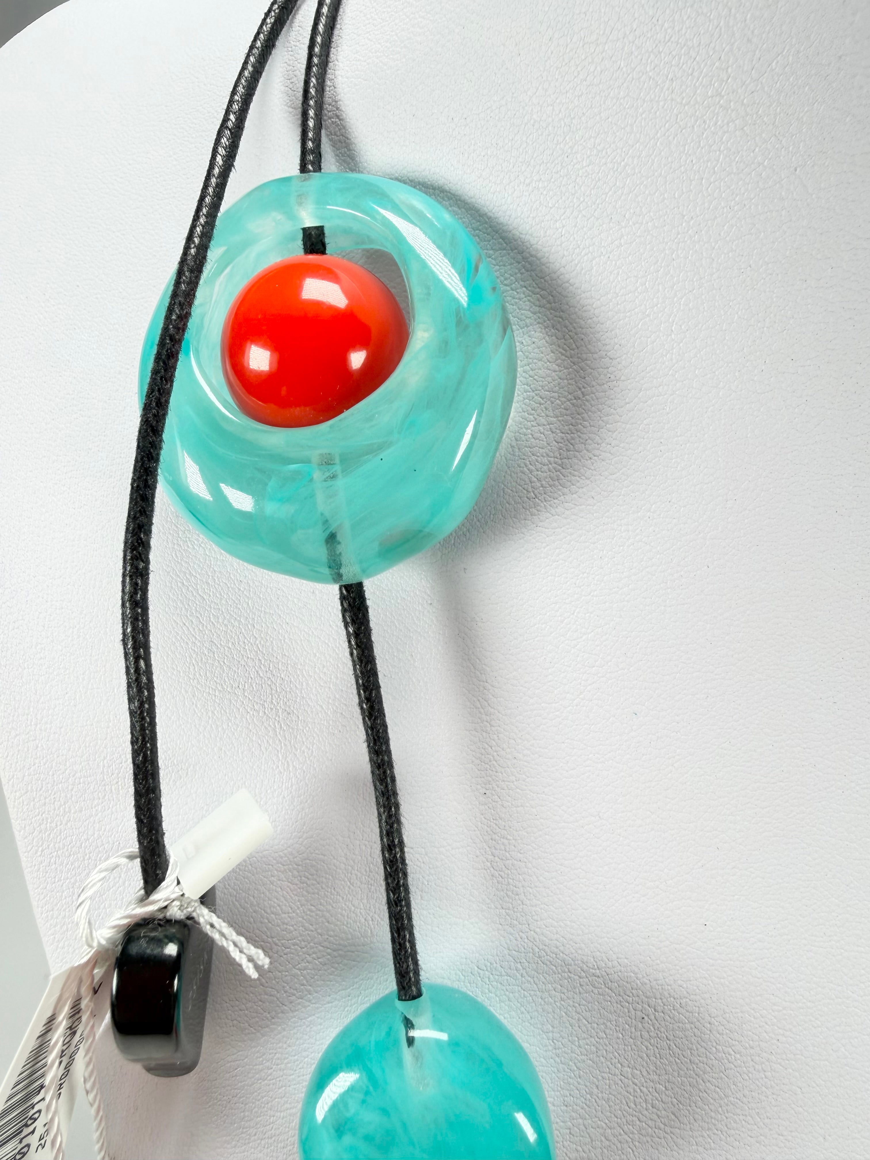 Zsiska - ORI 12 Bead Marbled Turquoise Resin Necklace ( 7430101TURQQ12 )