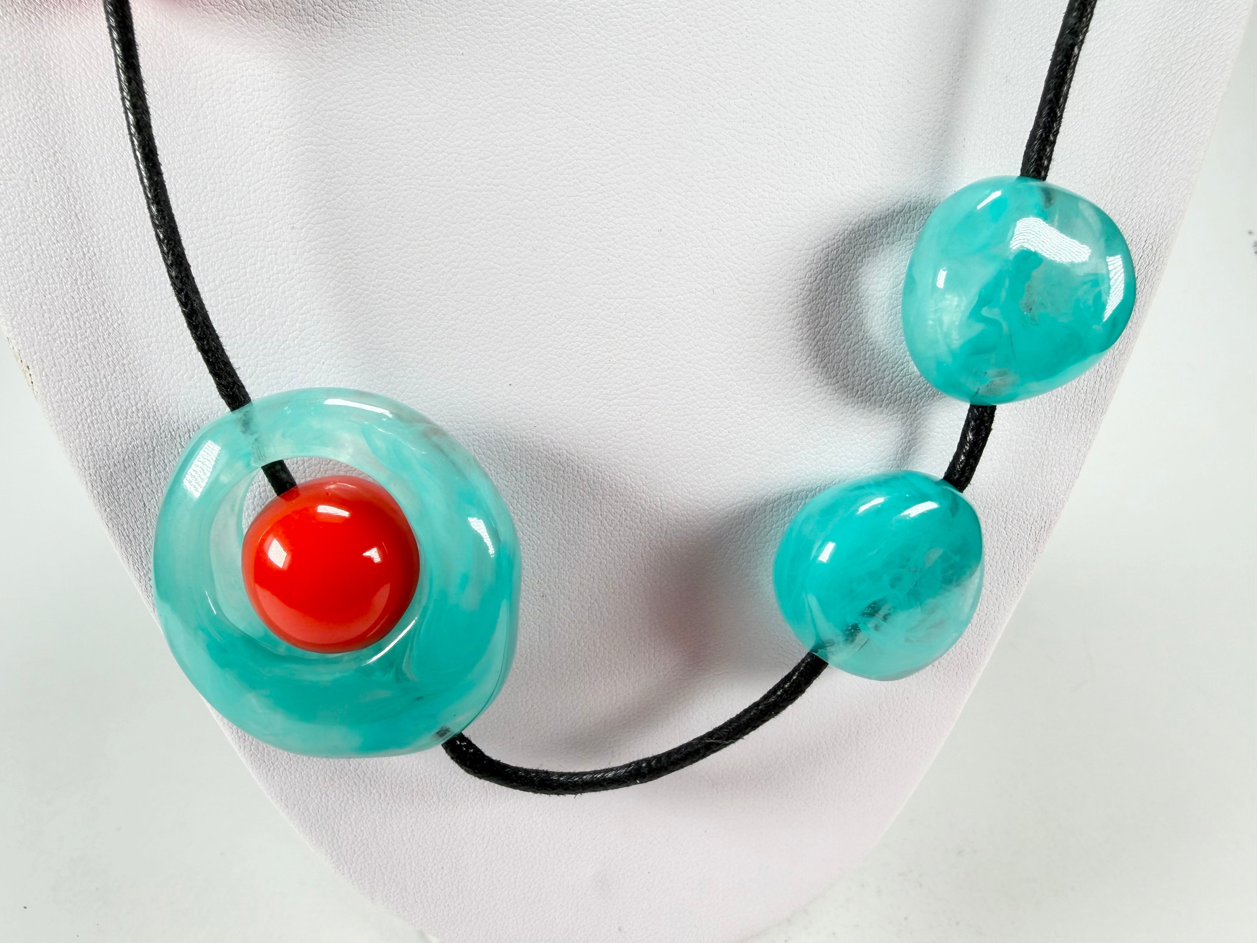 Zsiska - ORI 12 Bead Marbled Turquoise Resin Necklace ( 7430101TURQQ12 )