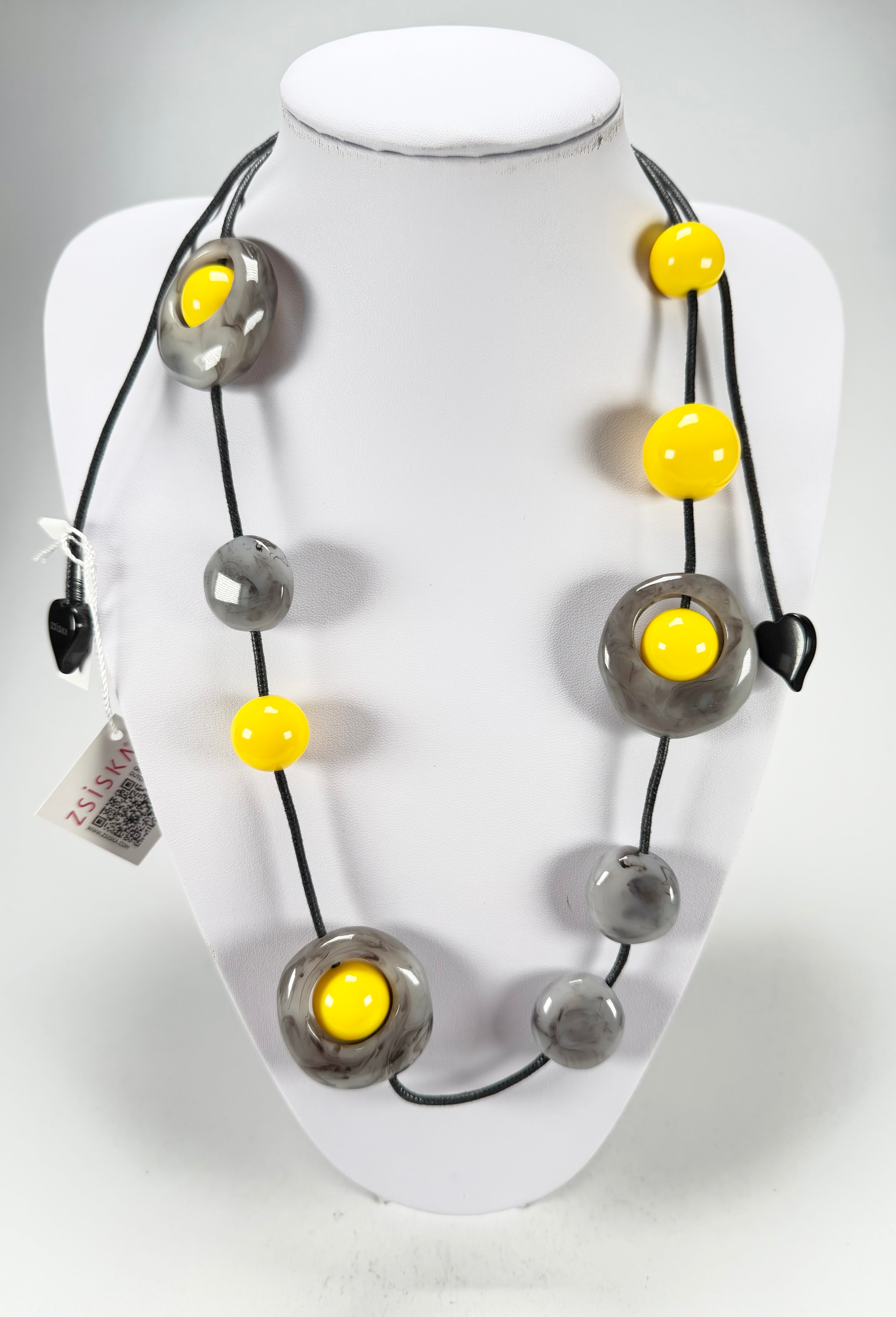 Zsiska - ORI 12 Bead Marbled Grey Resin Necklace ( 7430101GREYQ12 )