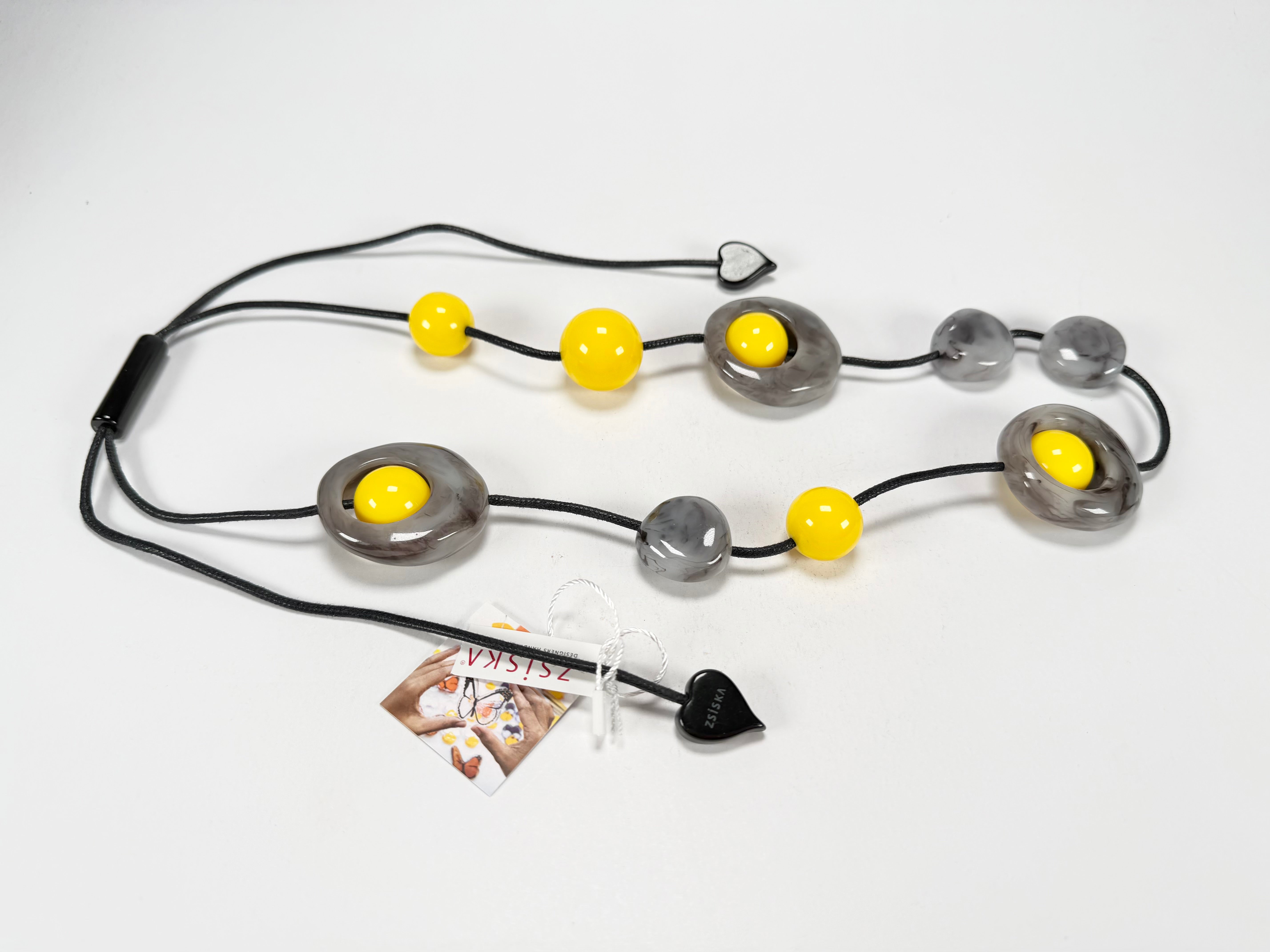 Zsiska - ORI 12 Bead Marbled Grey Resin Necklace ( 7430101GREYQ12 )