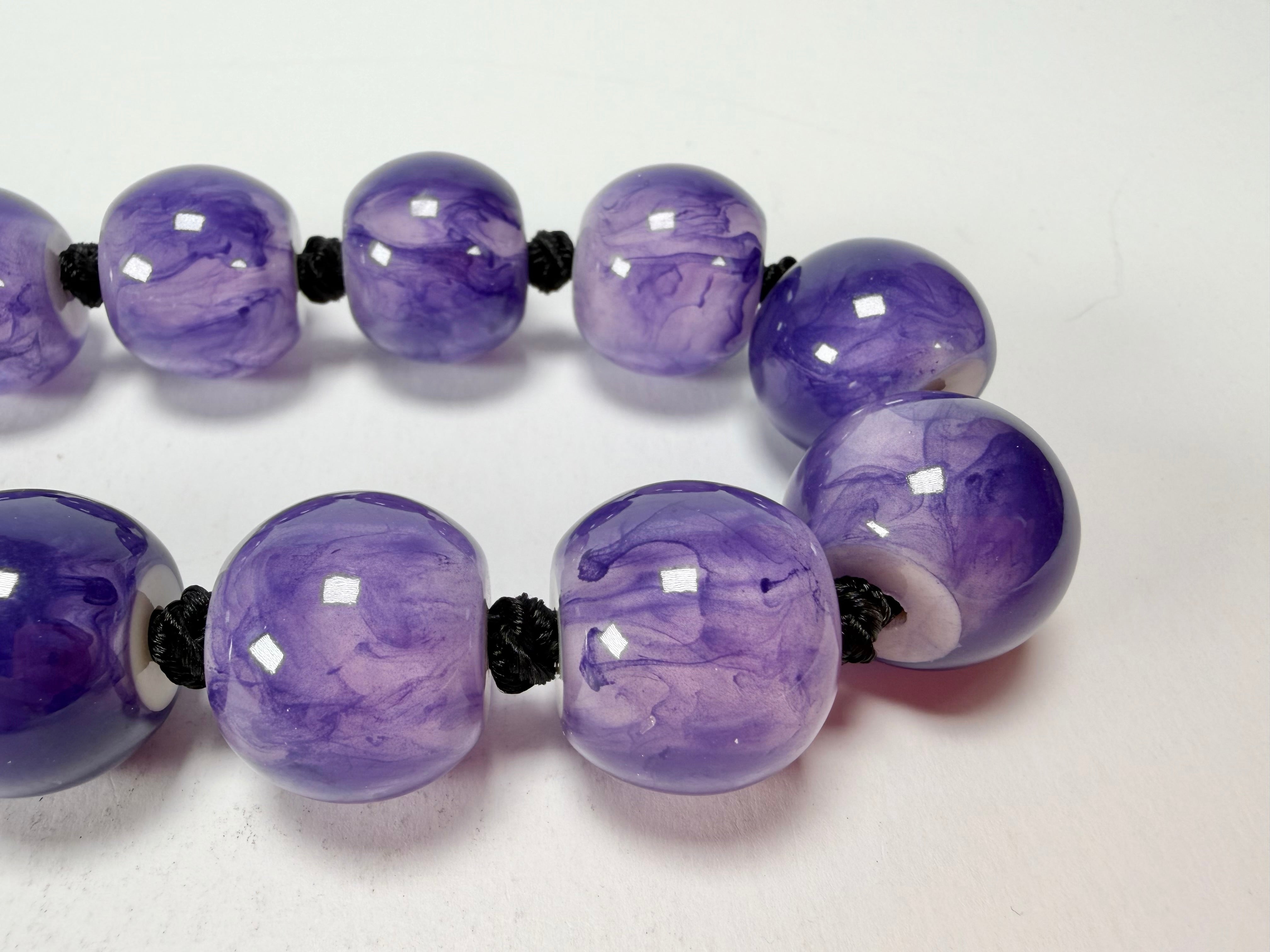 Zsiska - Colourful Beads 20 Bead Marble Purple Resin Necklace ( 4010117MPURQ20 )