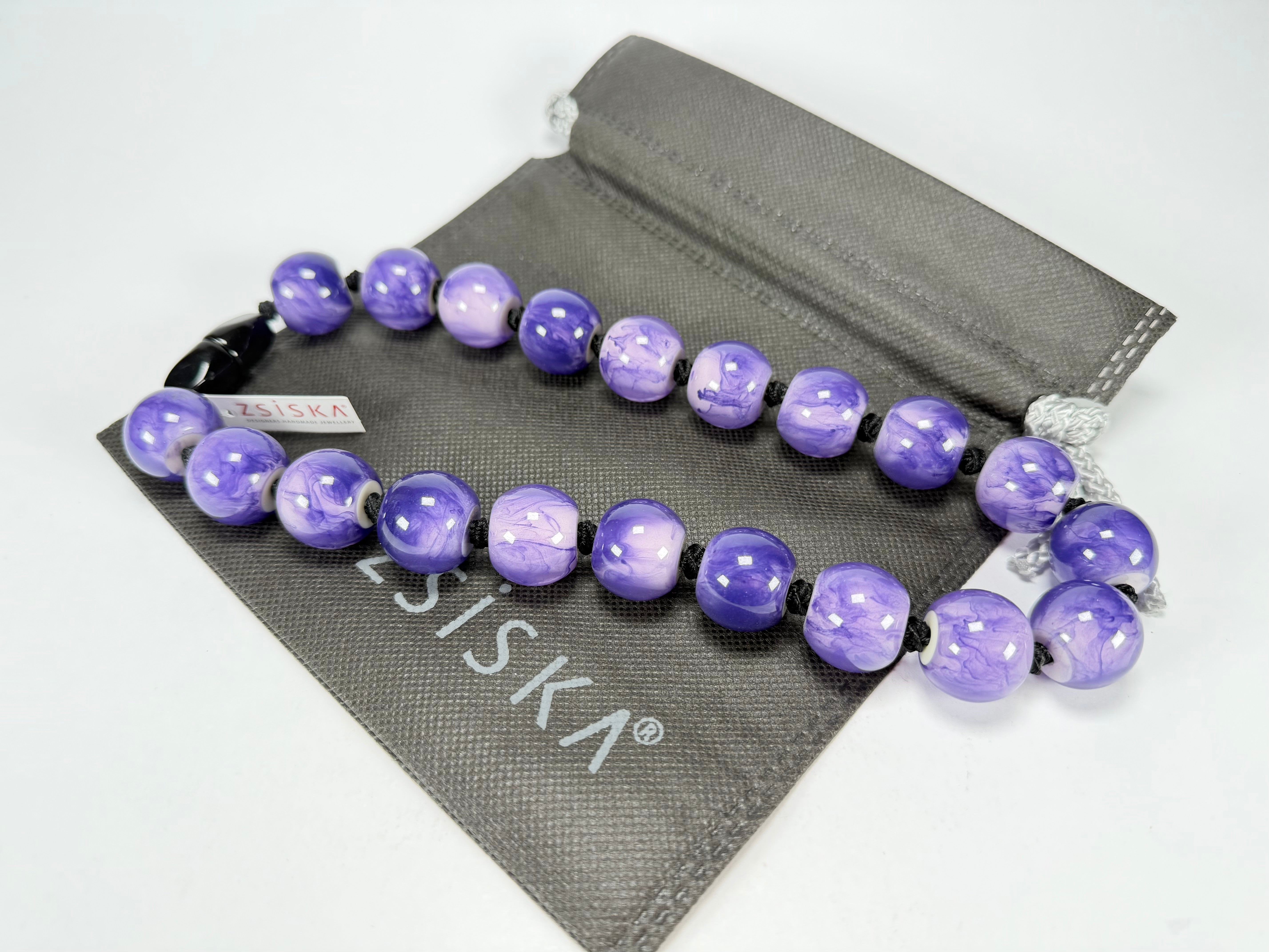 Zsiska - Colourful Beads 20 Bead Marble Purple Resin Necklace ( 4010117MPURQ20 )