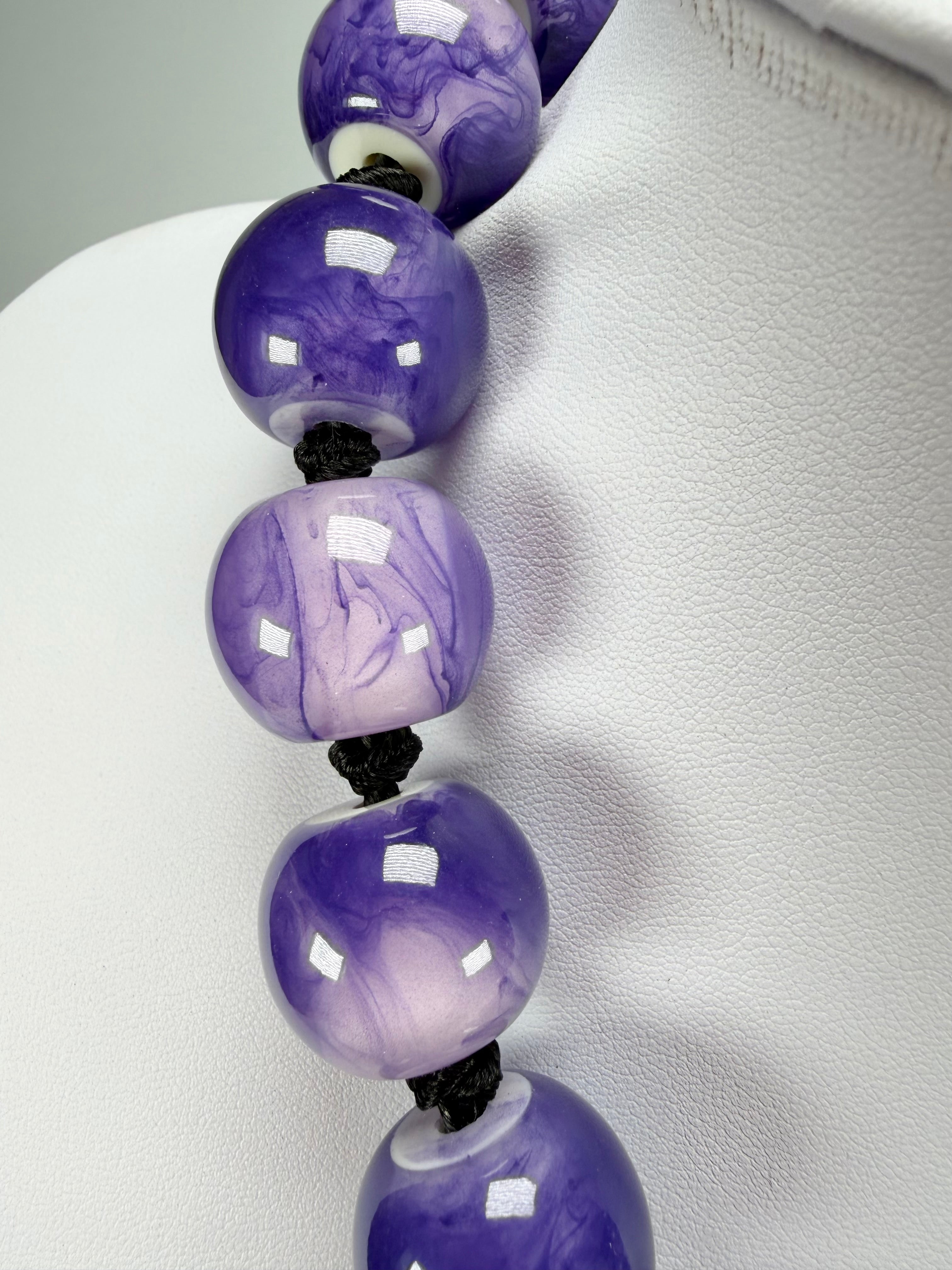 Zsiska - Colourful Beads 20 Bead Marble Purple Resin Necklace ( 4010117MPURQ20 )