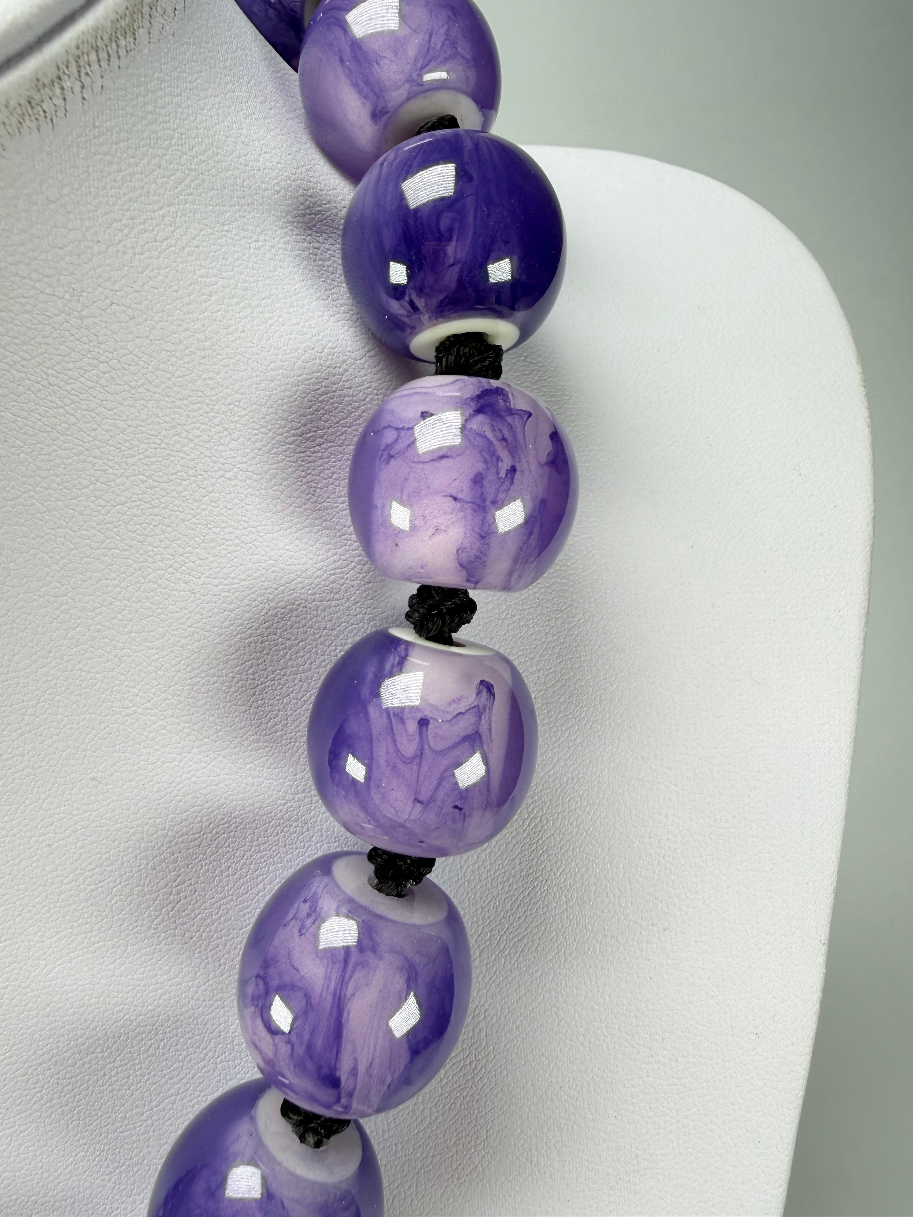 Zsiska - Colourful Beads 20 Bead Marble Purple Resin Necklace ( 4010117MPURQ20 )