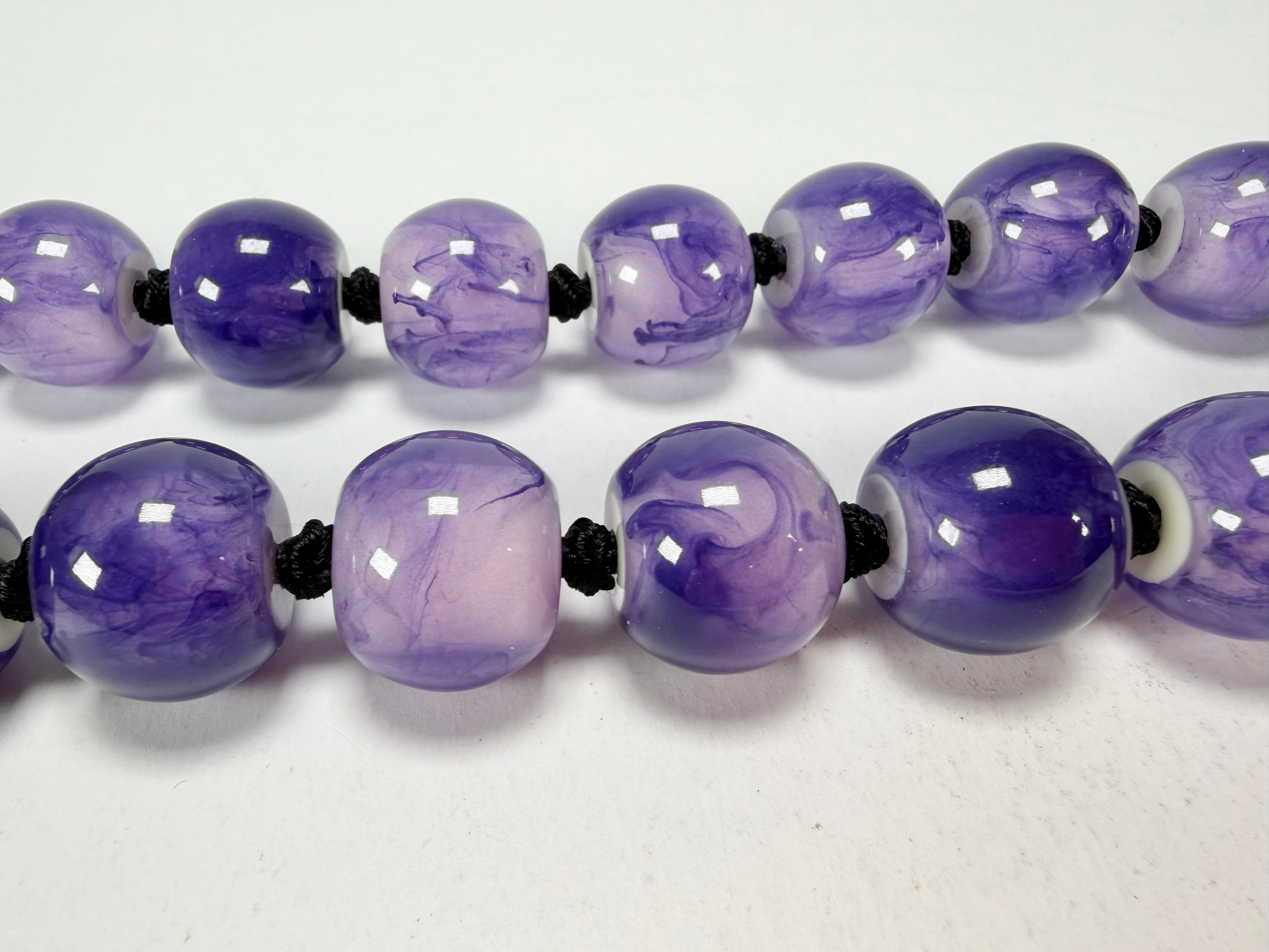 Zsiska - Colourful Beads 20 Bead Marble Purple Resin Necklace ( 4010117MPURQ20 )