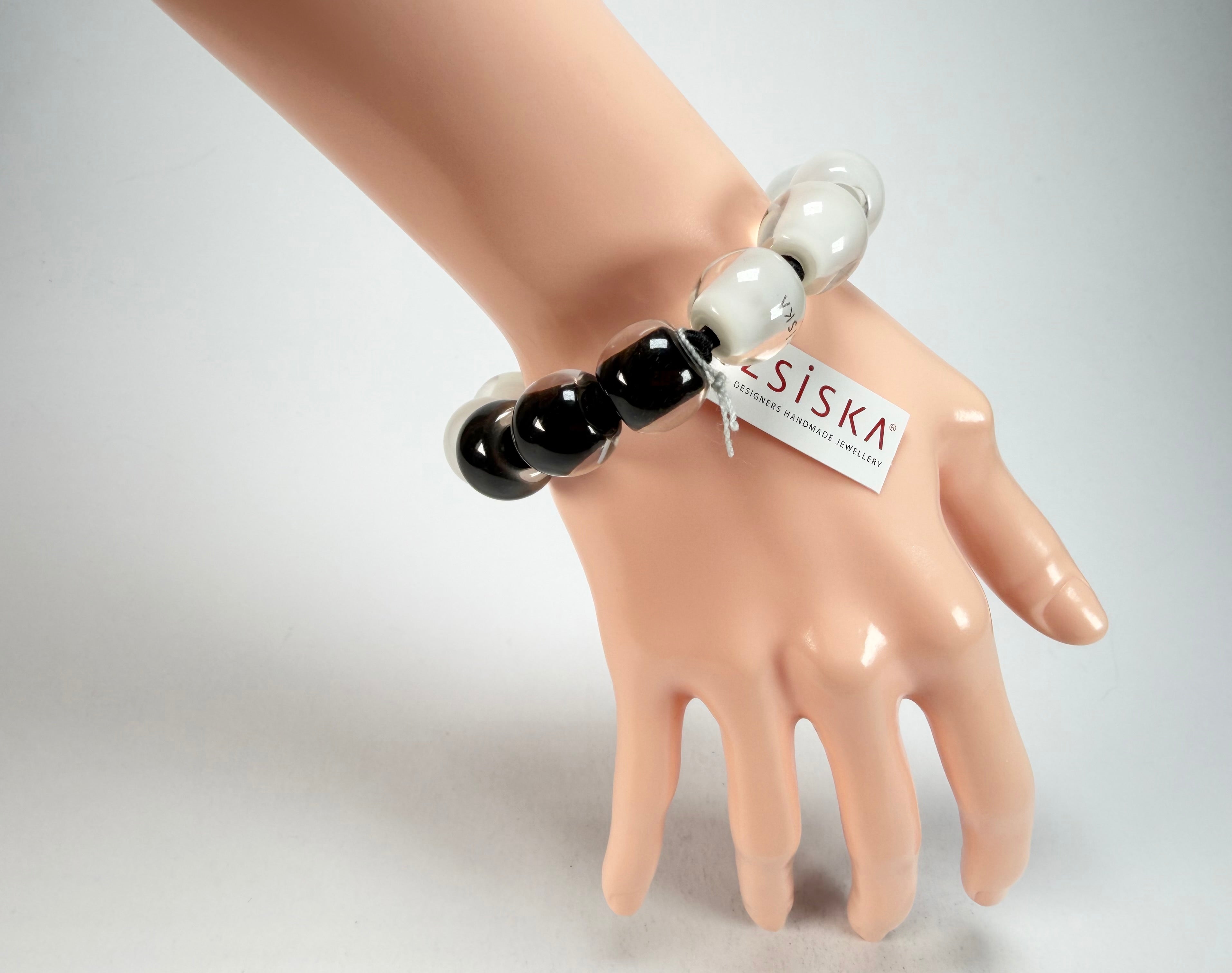 Zsiska - Colourful Beads Black & White 13 Small Bead Resin Bracelet ( 40103100958Q13 )
