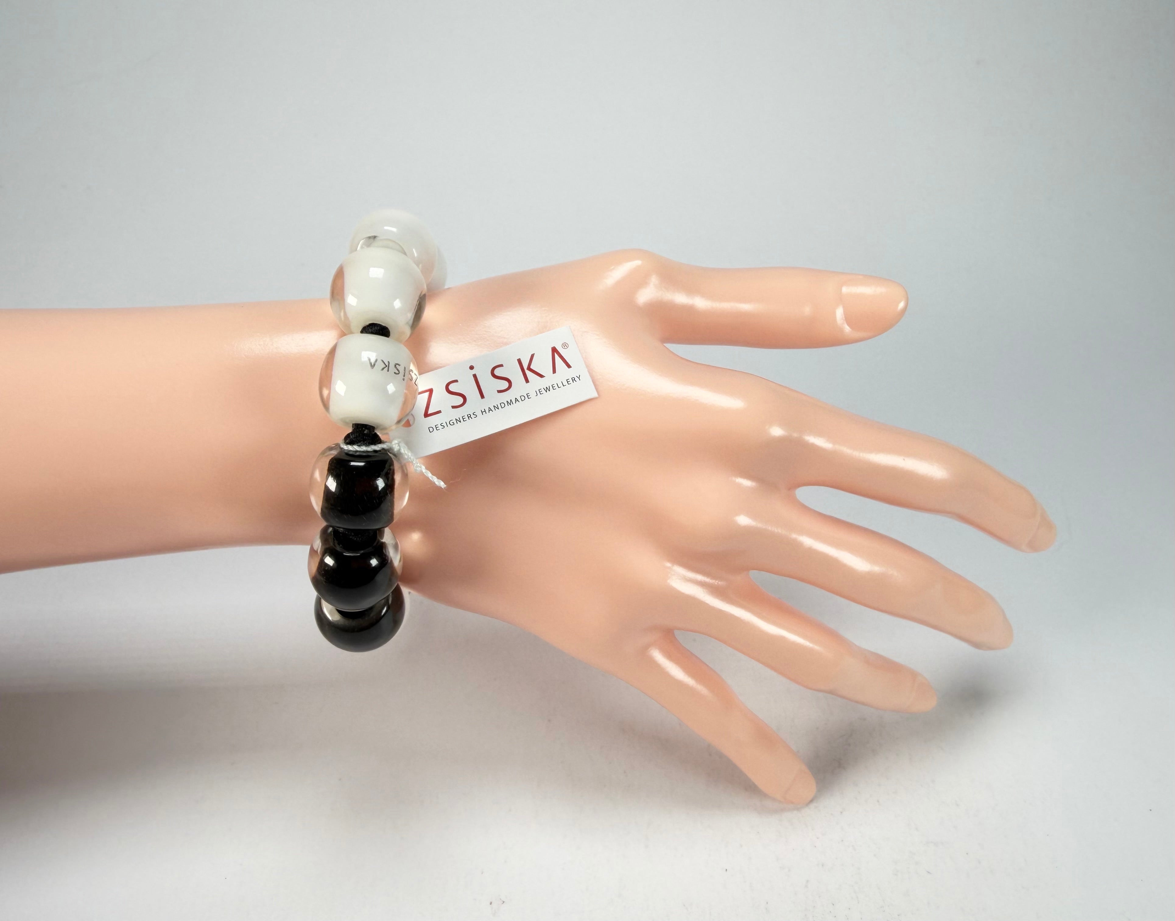Zsiska - Colourful Beads Black & White 13 Small Bead Resin Bracelet ( 40103100958Q13 )