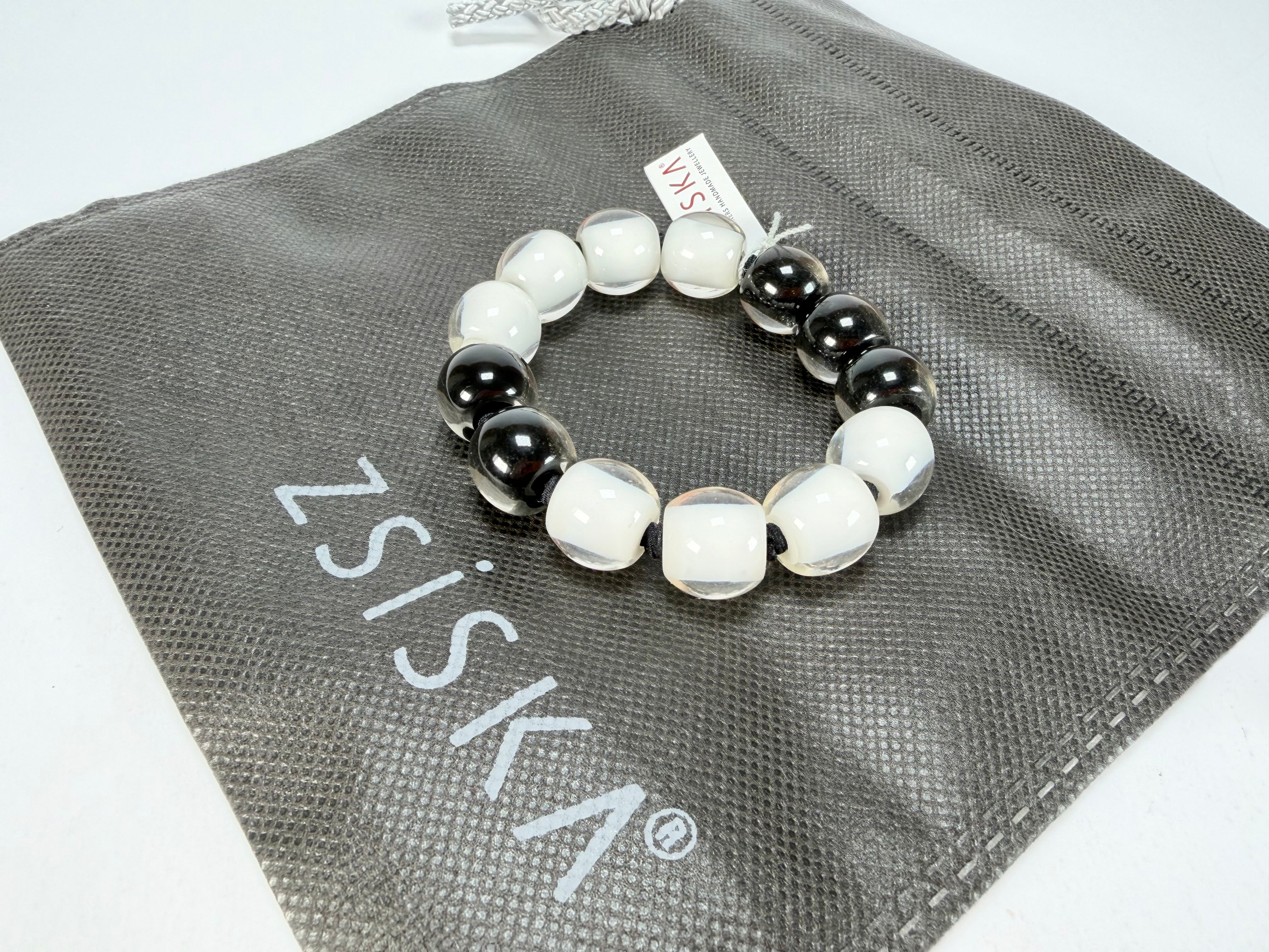 Zsiska - Colourful Beads Black & White 13 Small Bead Resin Bracelet ( 40103100958Q13 )